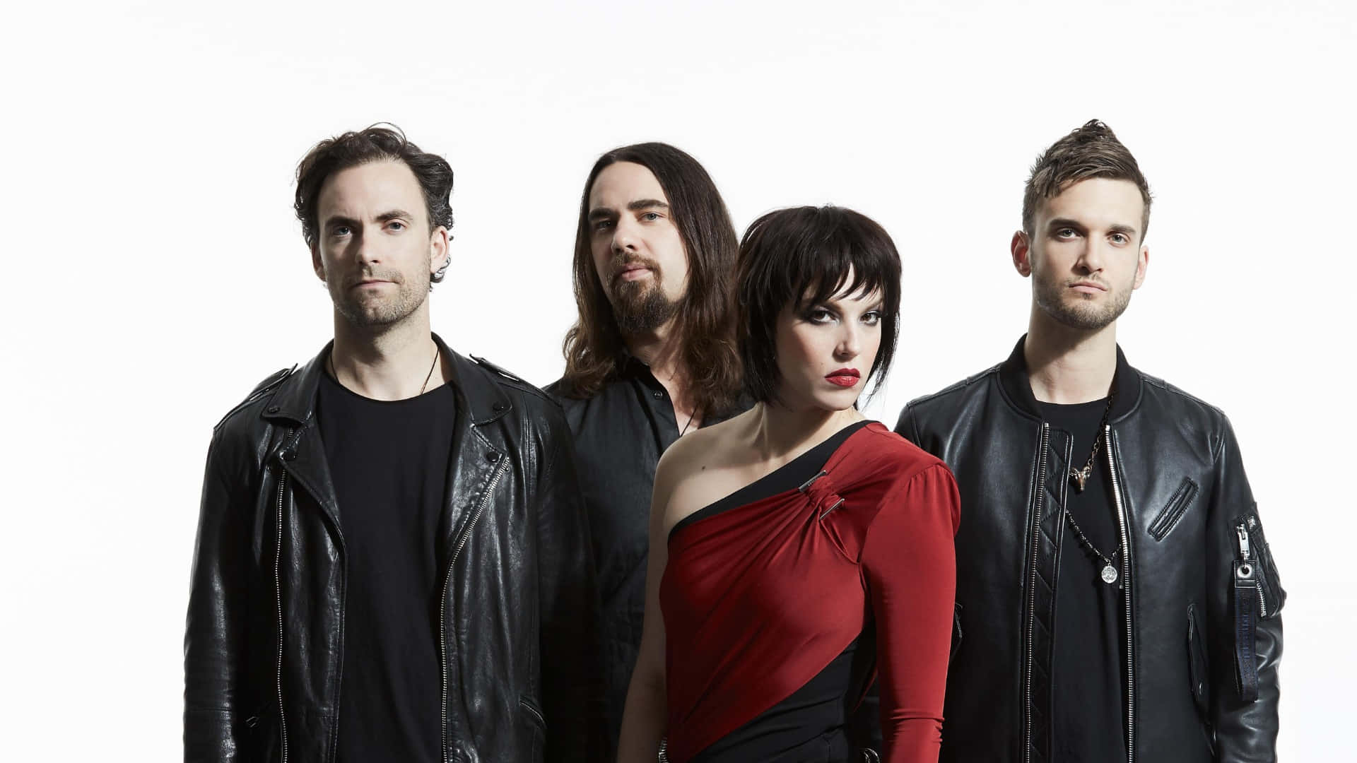Halestorm, leather jackets, bold red accents, Full HD Desktop Wallpaper