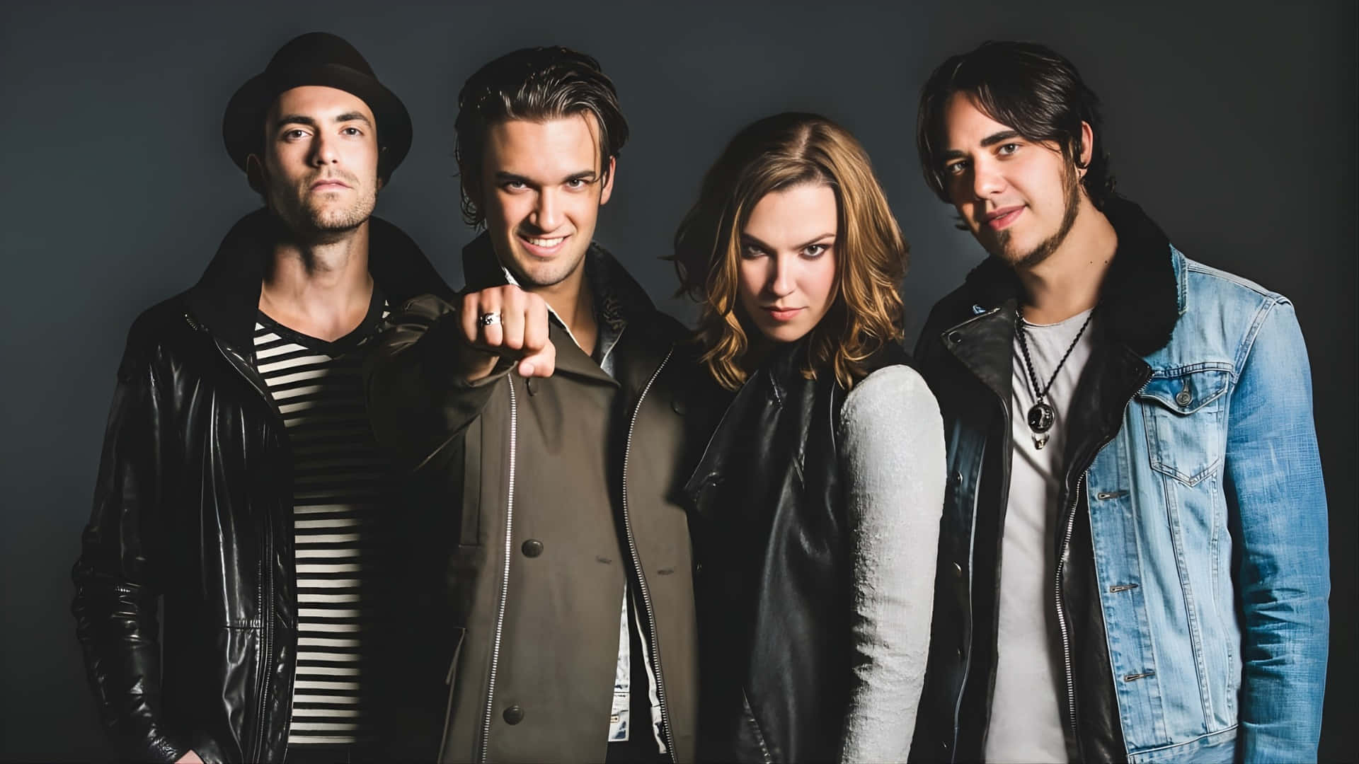 Halestorm, band members, dark gray studio backdrop, Full HD Desktop Wallpaper
