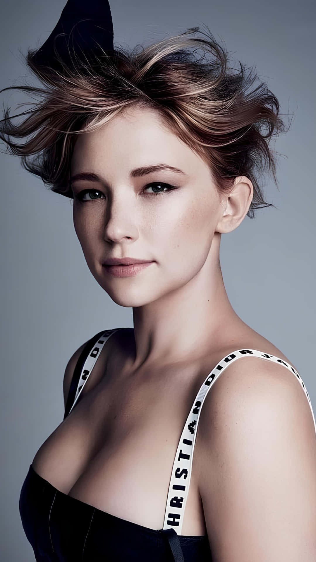 Haley Bennett, tousled blonde hair, black cat ears, Full HD Phone Wallpaper