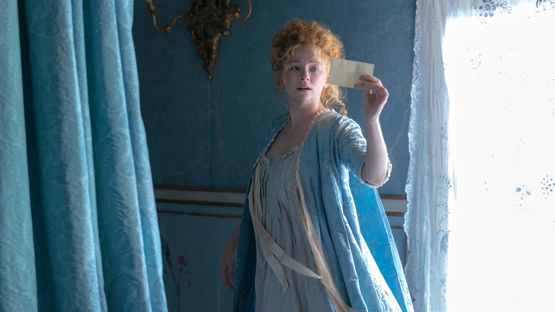 Haley Bennett, period drama, blue period gown, Full HD Desktop Wallpaper