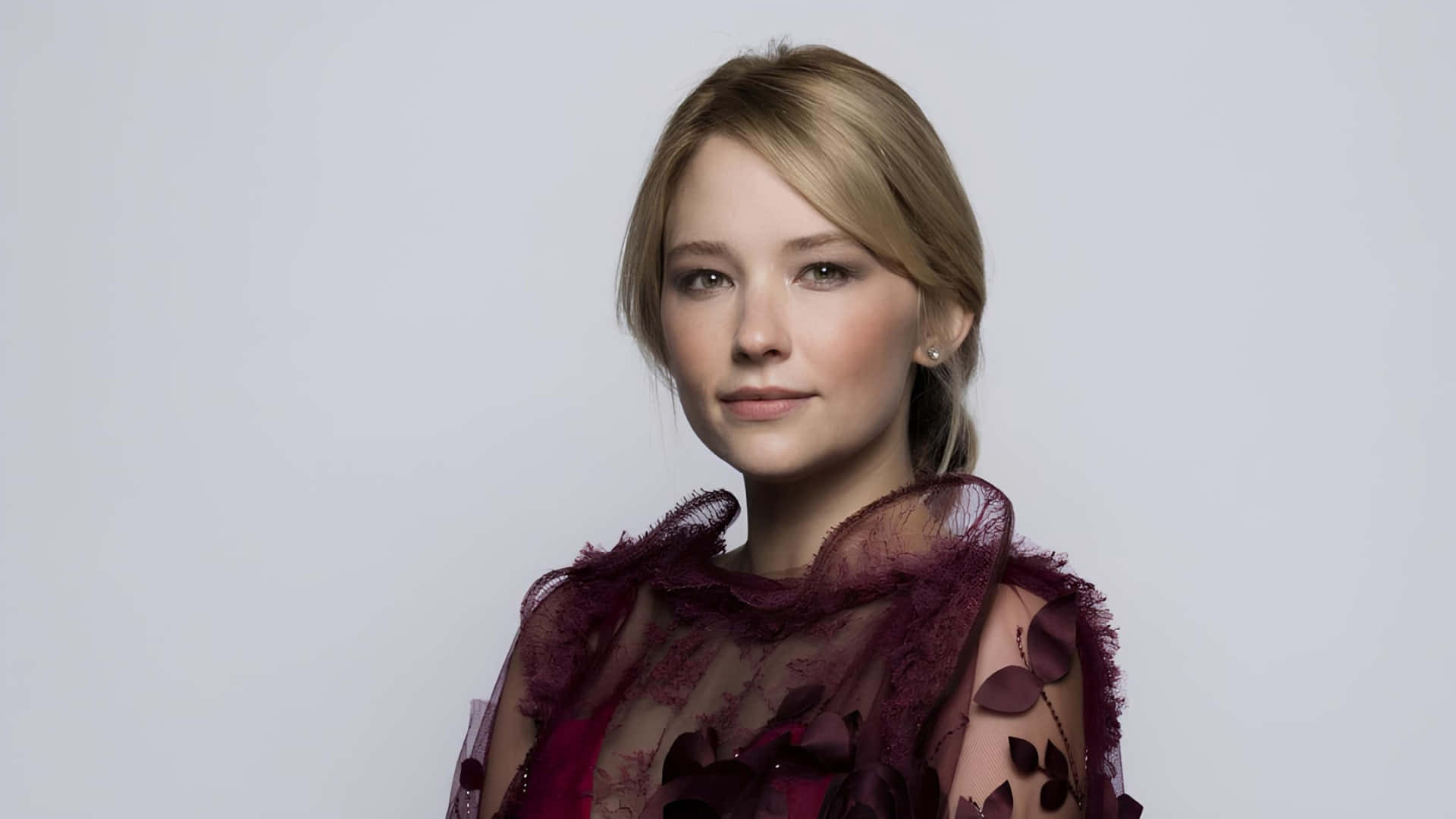 Haley Bennett, blonde hair, sheer maroon floral top, Full HD Desktop Wallpaper