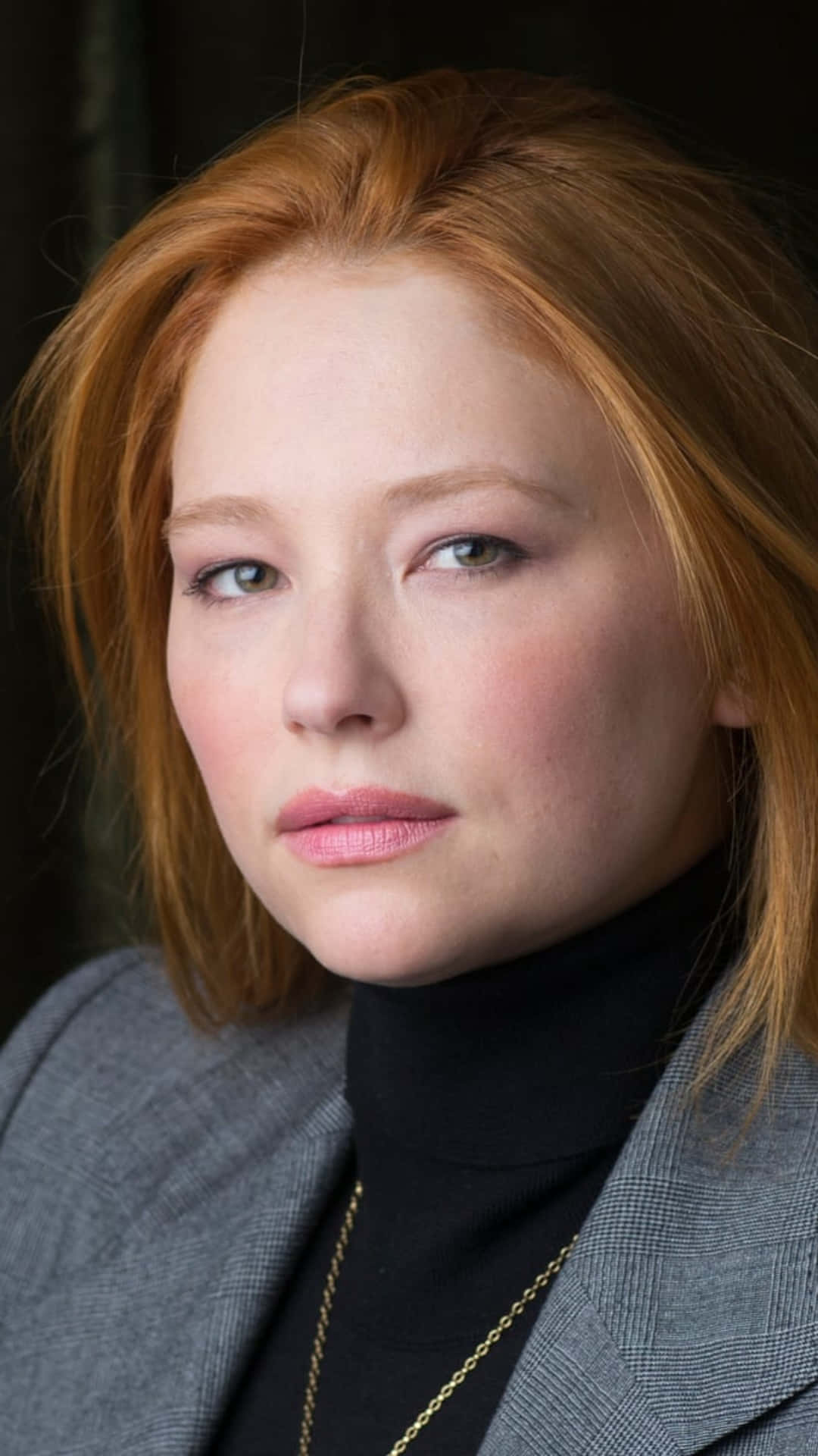 Haley Bennett, red hair, gray blazer, Full HD Phone Wallpaper