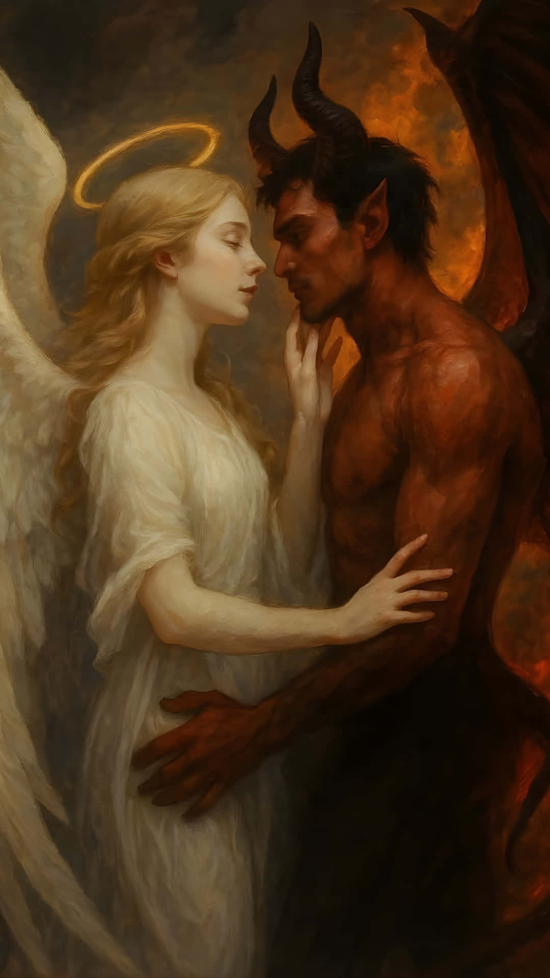 angel, demon, golden halo, Full HD Phone Wallpaper