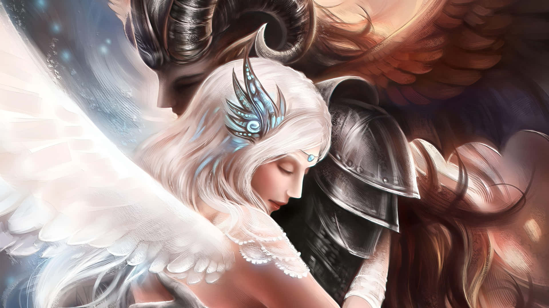 angel, demon, white wings, Full HD Desktop Wallpaper