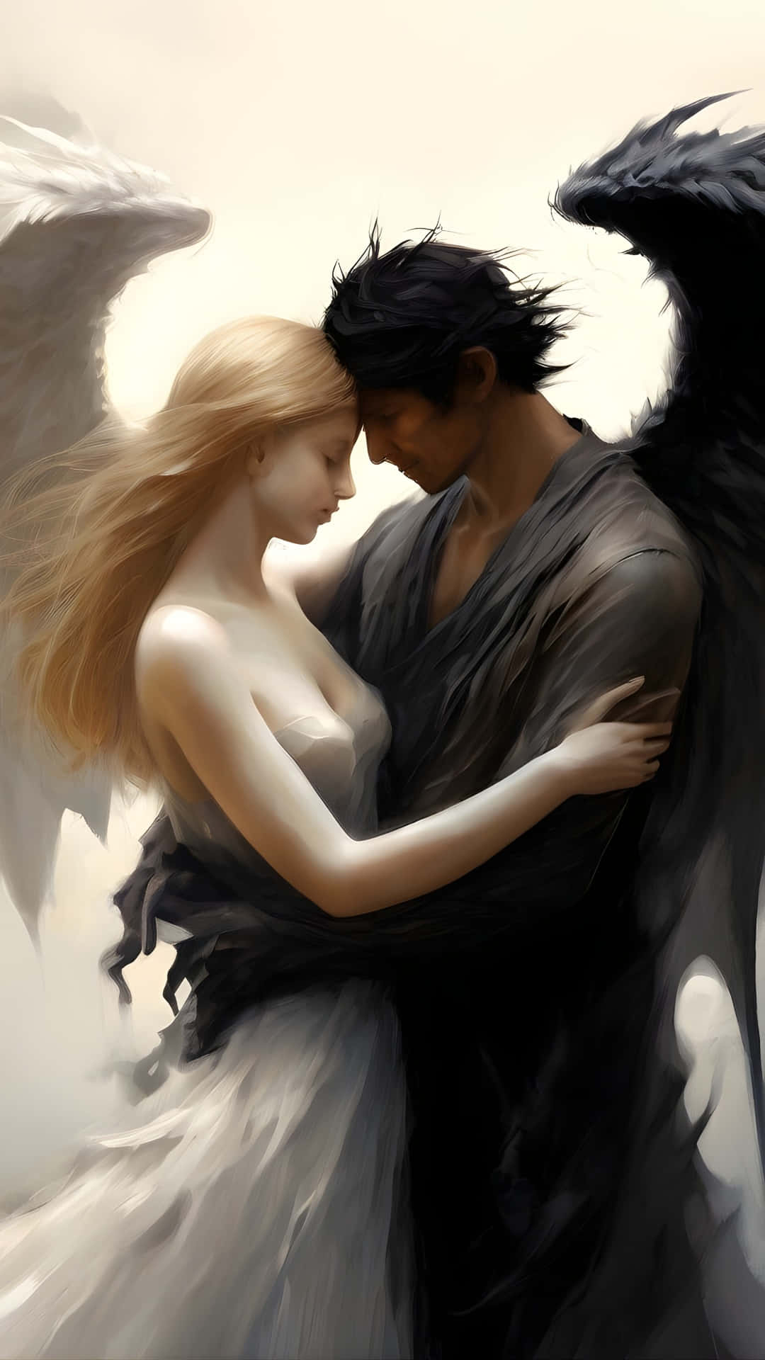 angel, dark-winged figure, white wings, Full HD Phone Wallpaper