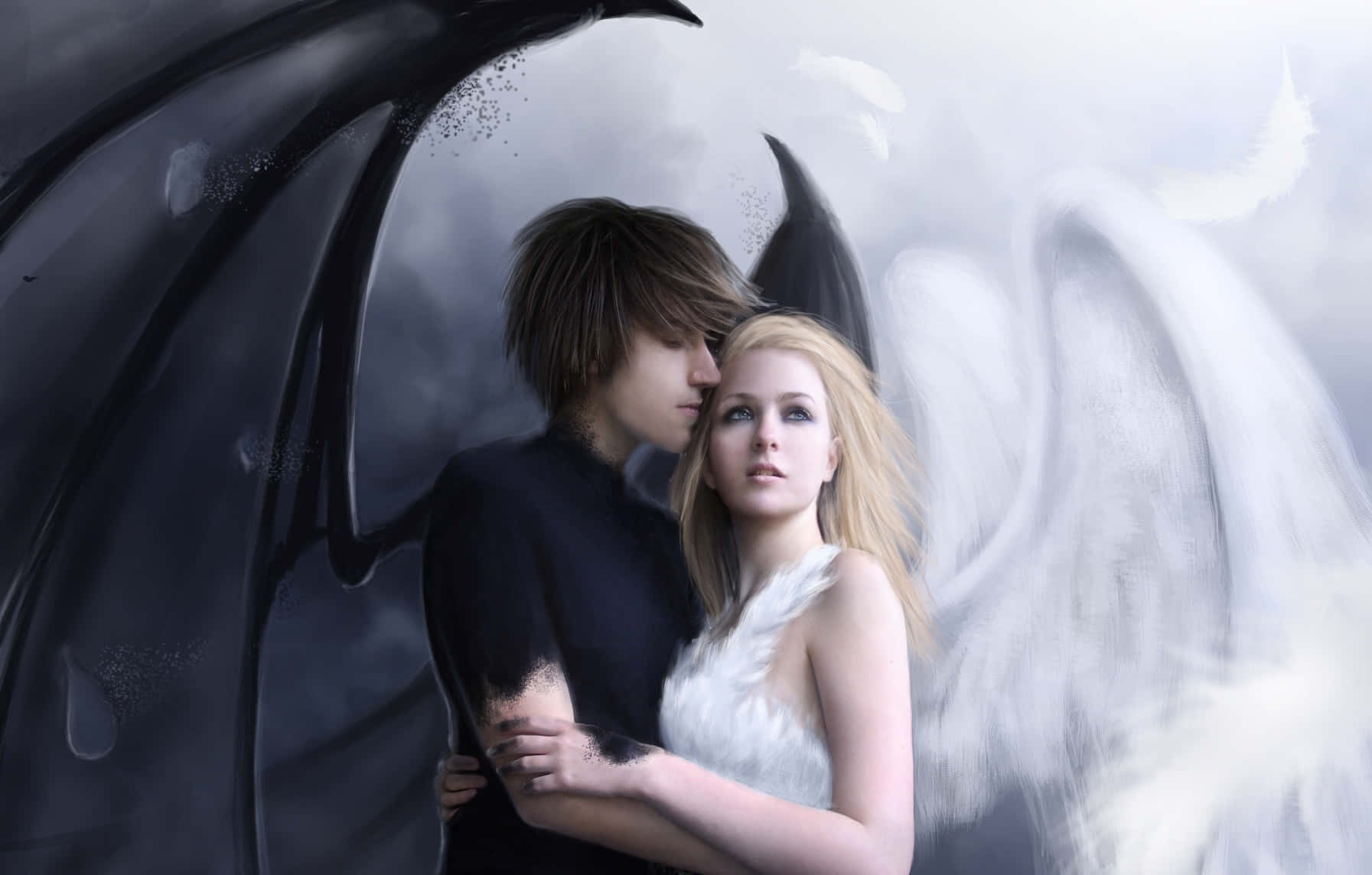 Half Angel Half Demon, dark-winged figure, blonde angel, HD Desktop Wallpaper