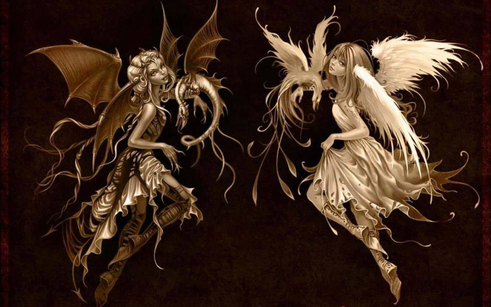 demonic female figure, bat wings, angelic female figure, HD Desktop Wallpaper