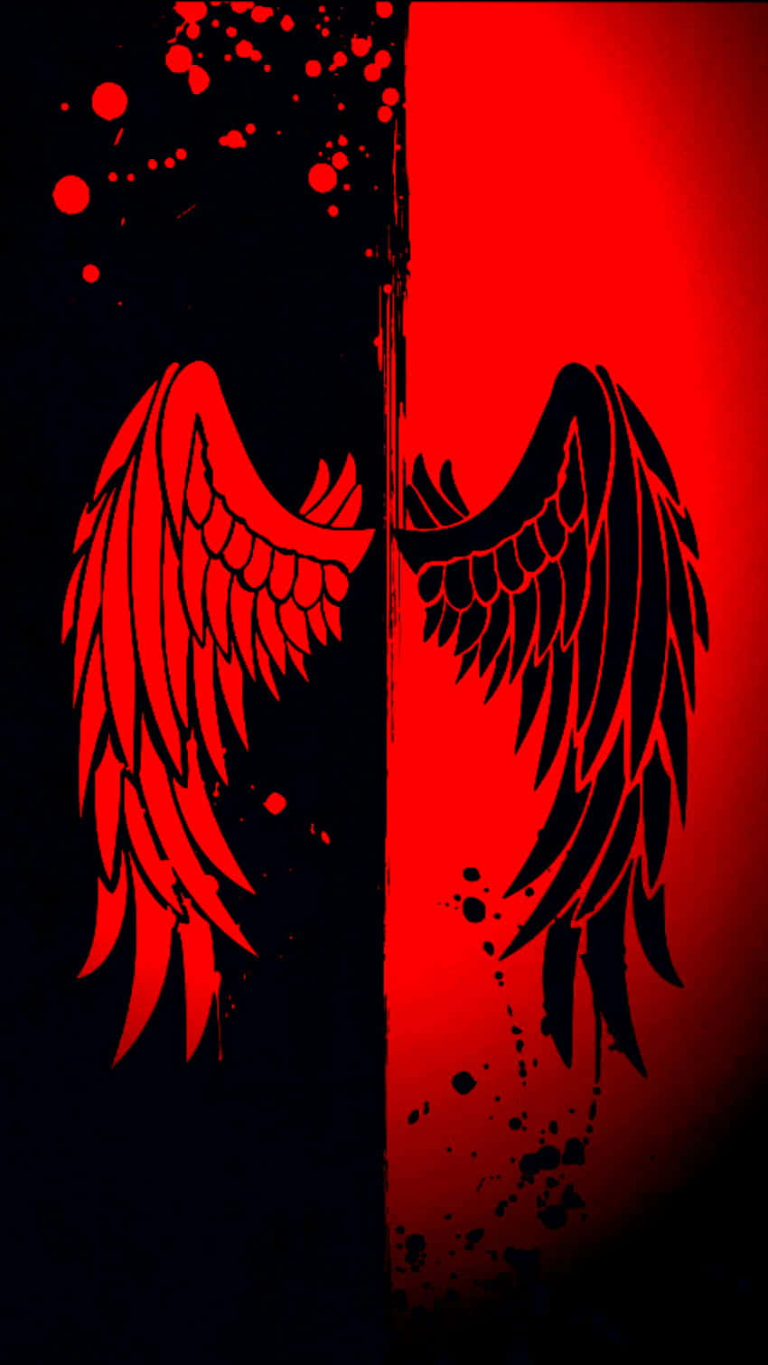 Half Angel Half Demon, red on black, black on red, HD Phone Wallpaper