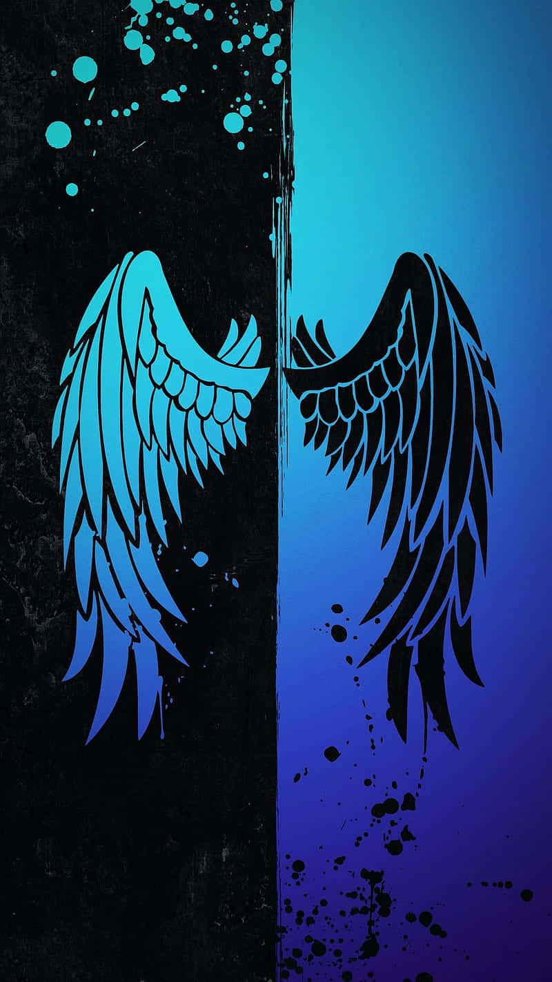 Half Angel Half Demon, glowing cyan wing, black wing, HD Phone Wallpaper