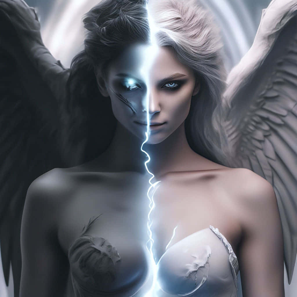 Half Angel Half Demon, glowing lightning bolt, dark wings, SD Desktop Wallpaper