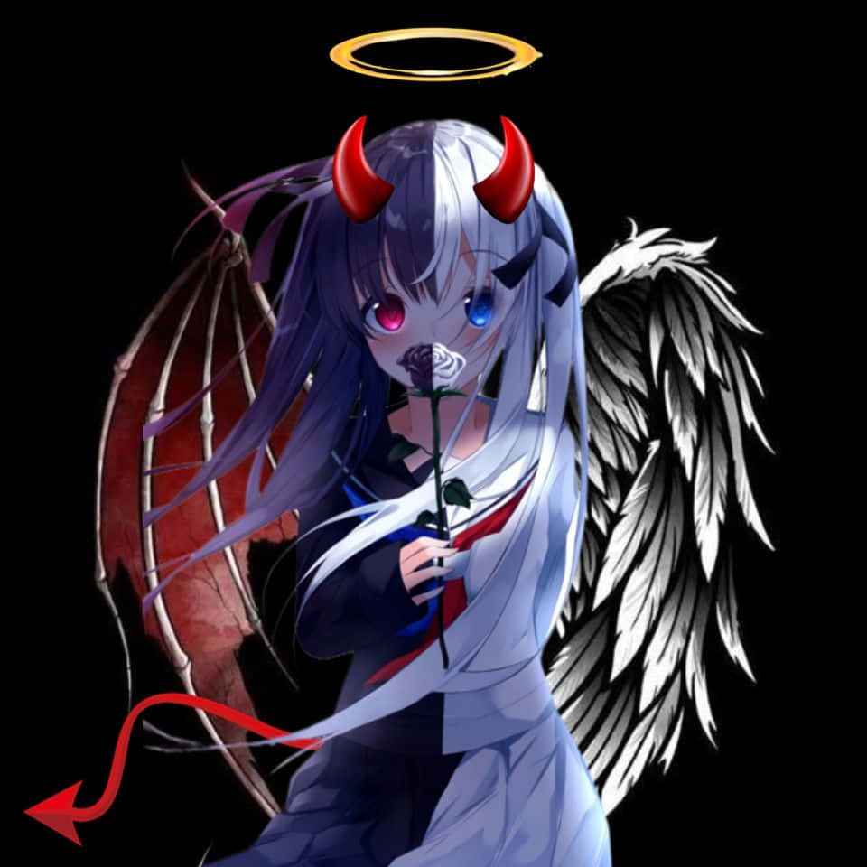 Half Angel Half Demon, red horns, white wings, SD Desktop Wallpaper
