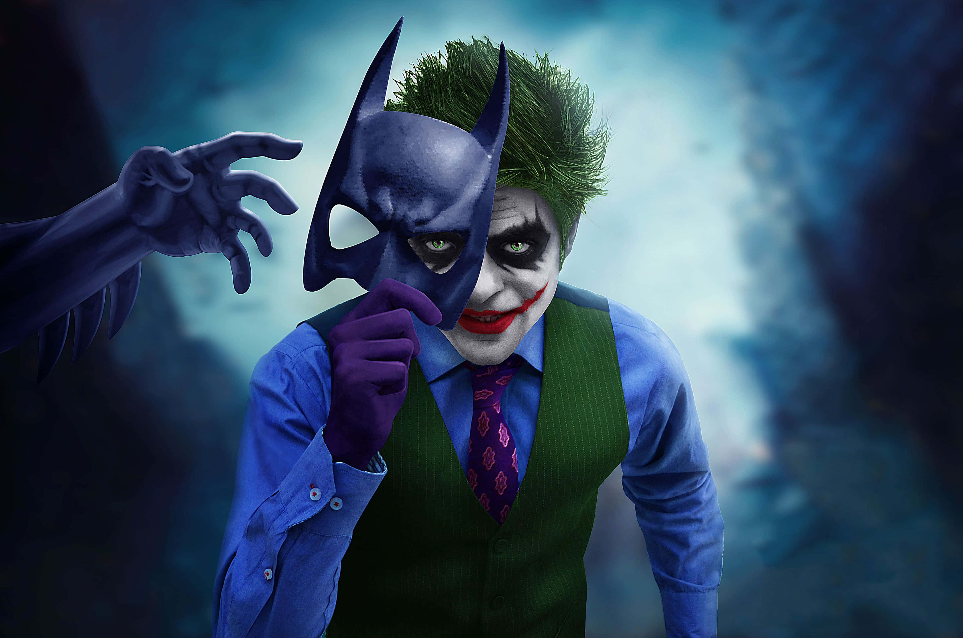 Half Batman Half Joker, Joker, Batman mask, 4K Desktop Wallpaper