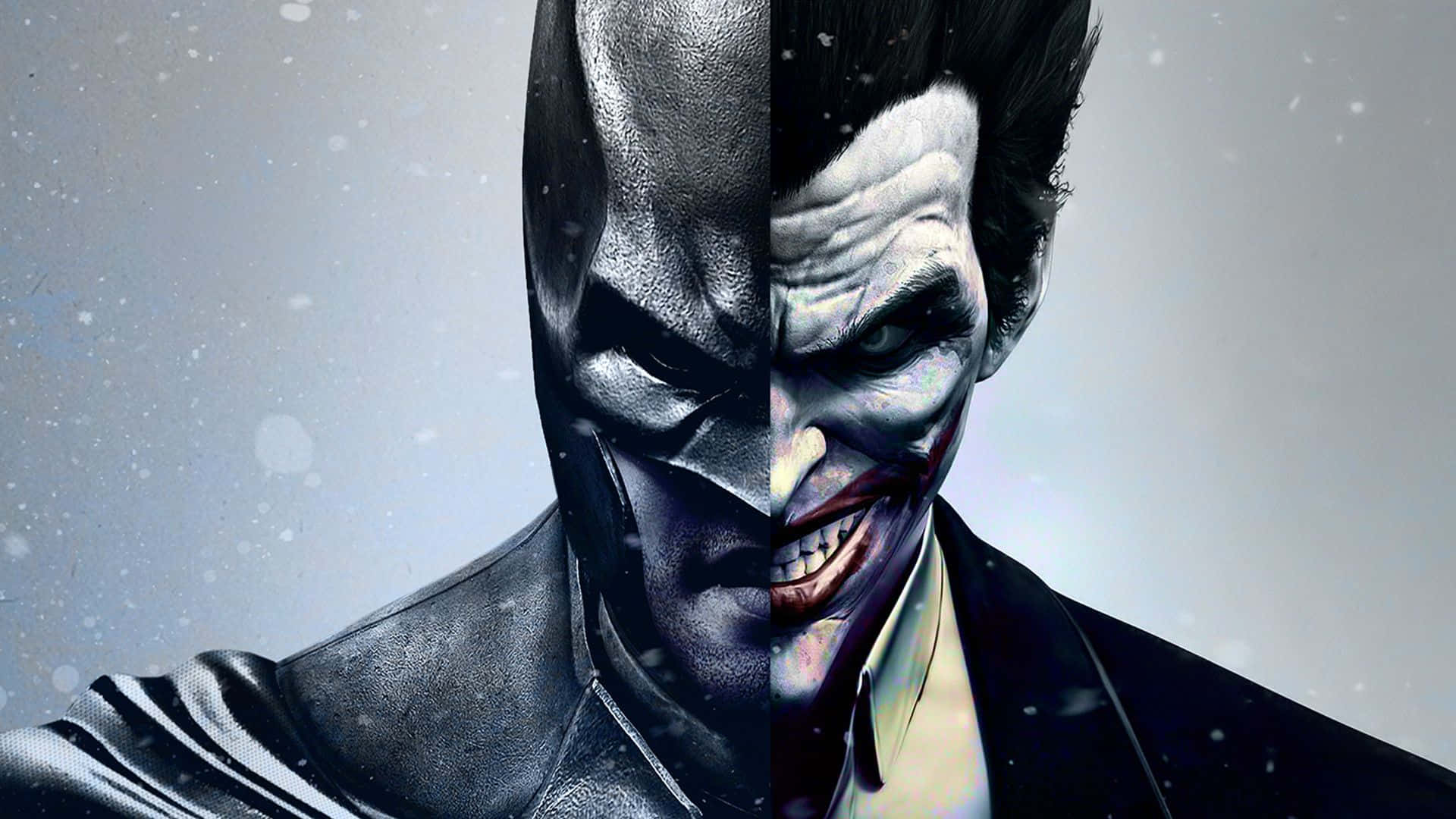 Batman, Joker, snowy gray background, Full HD Desktop Wallpaper