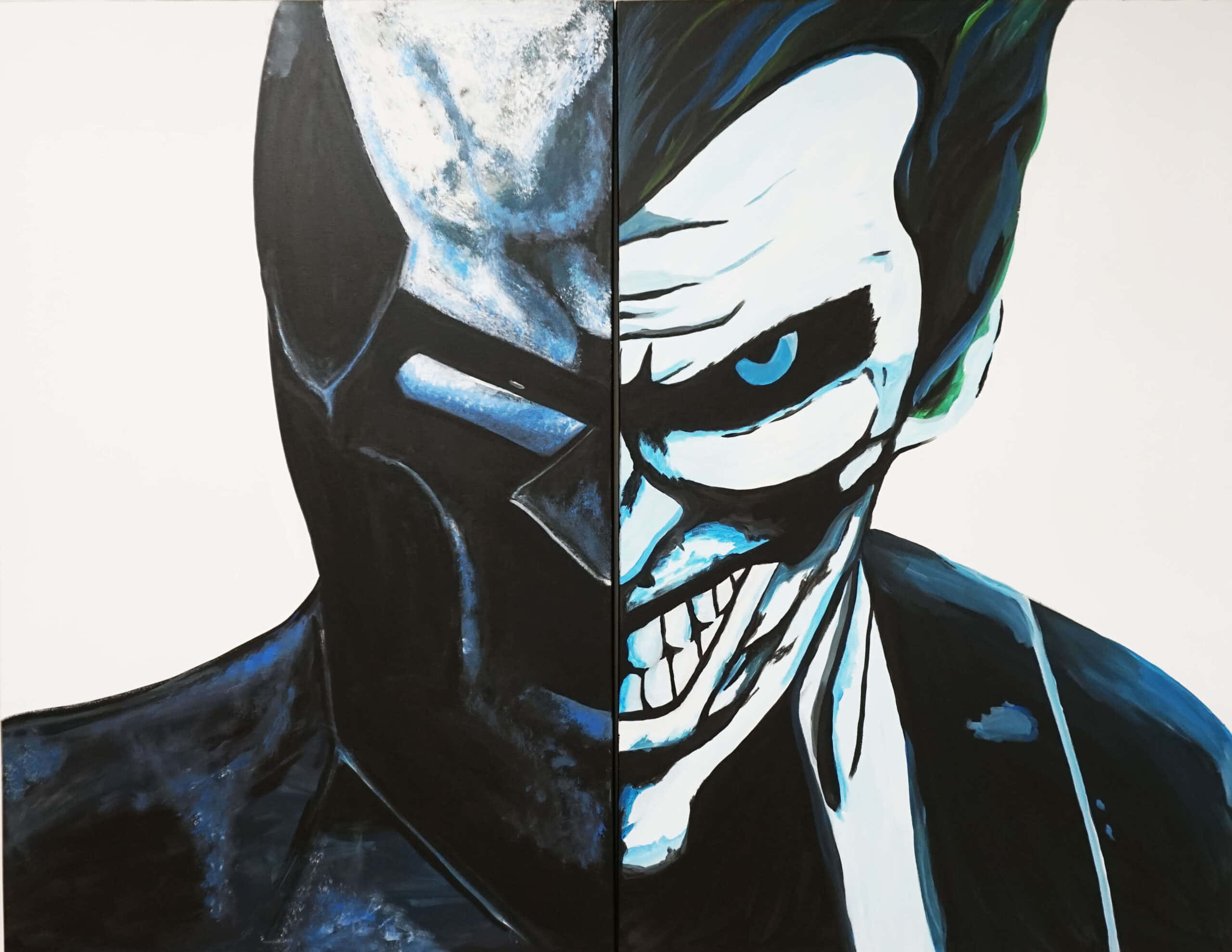 Batman, Joker, split-face portrait, 2K Desktop Wallpaper