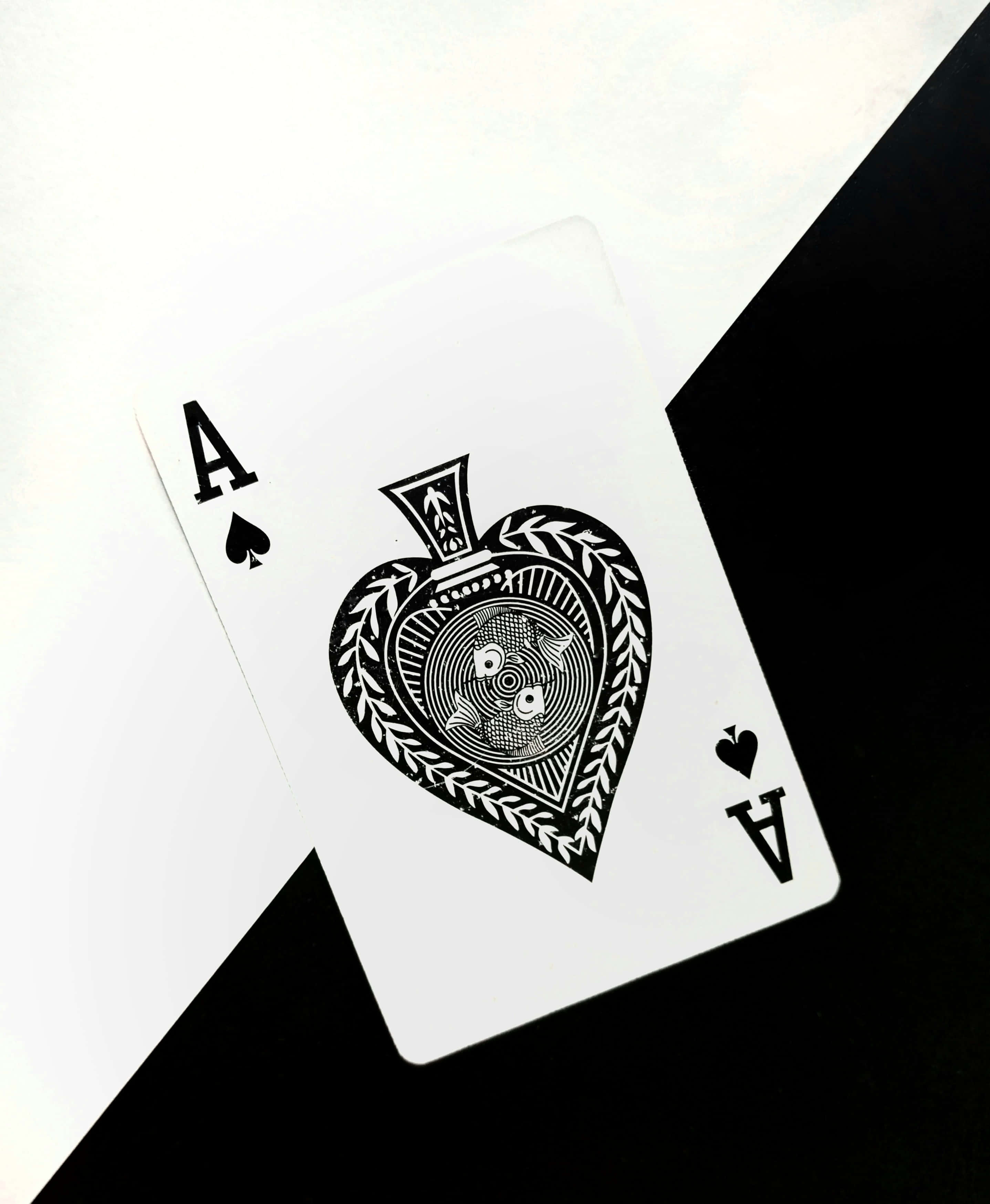 ace of spades, black and white background, diagonally, 2K Phone Wallpaper