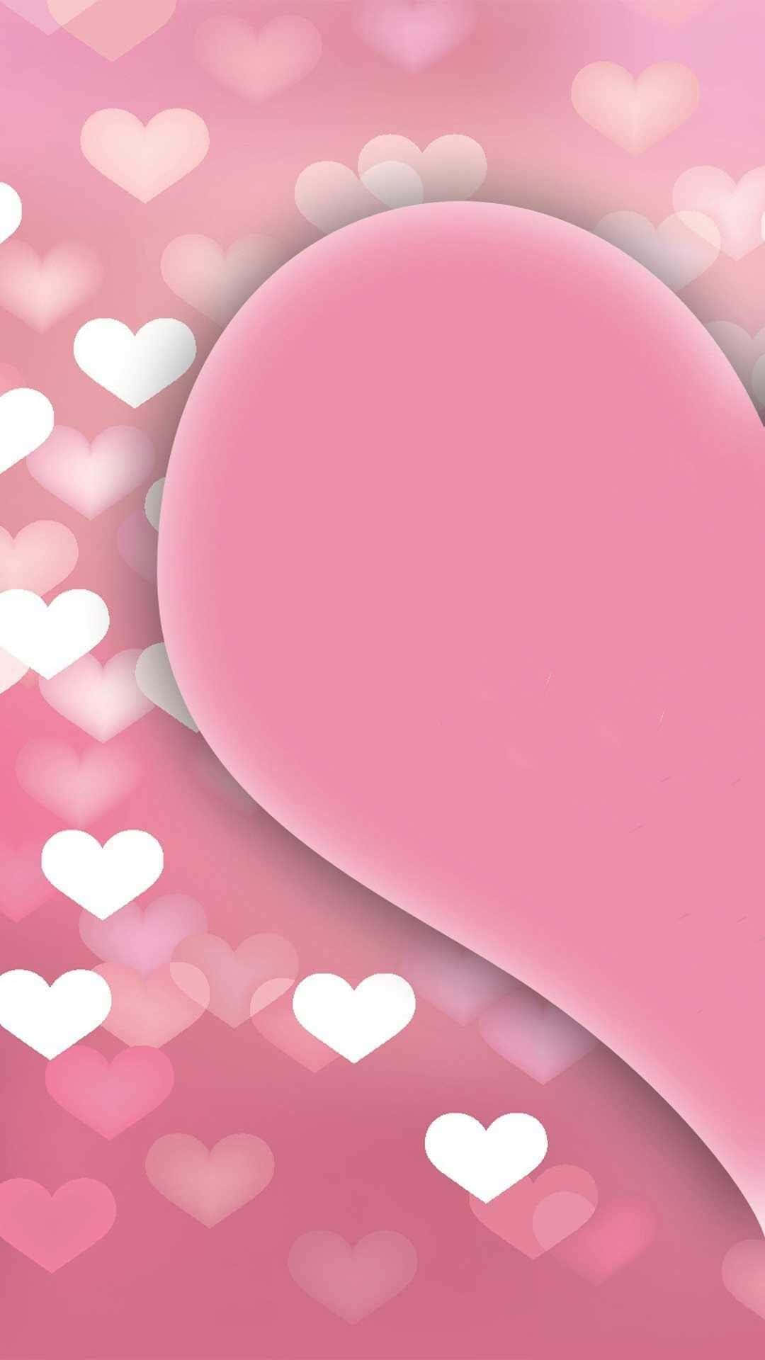 Half Heart, pink abstract background, white hearts, Full HD Phone Wallpaper