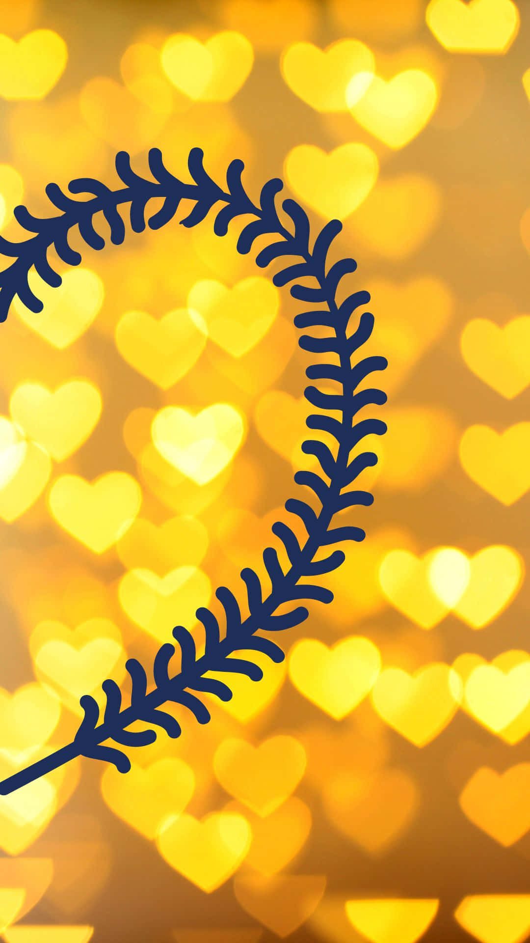 Golden Hearts Half Wreath, dark blue leafy wreath, warm golden background, Full HD Phone Wallpaper