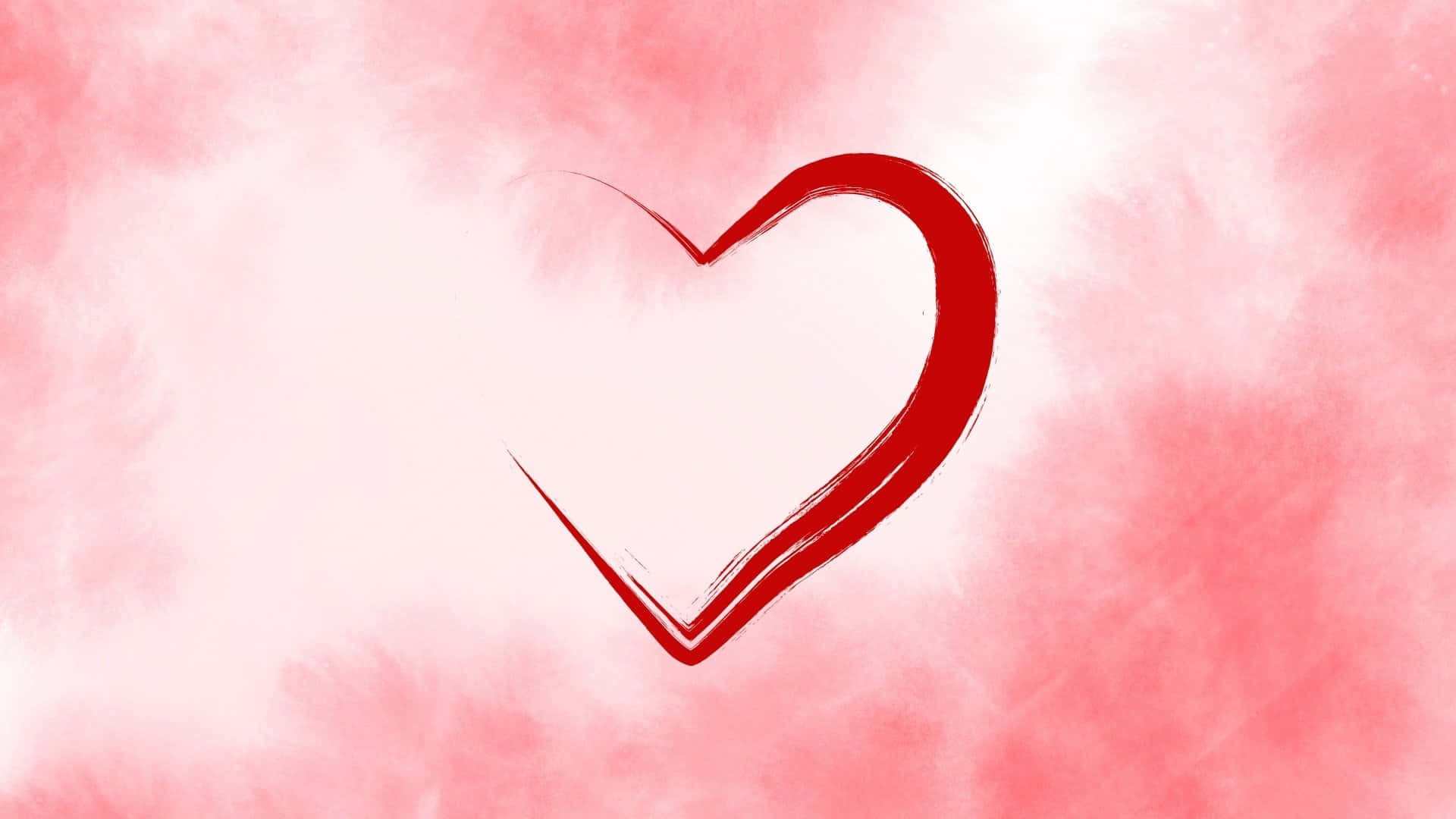 red half heart, pink watercolor background, brush strokes, Full HD Desktop Wallpaper