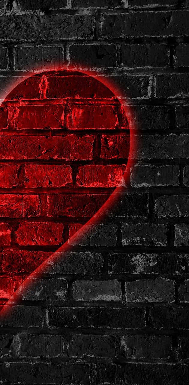 red half heart, black brick wall, glowing red heart, HD Phone Wallpaper