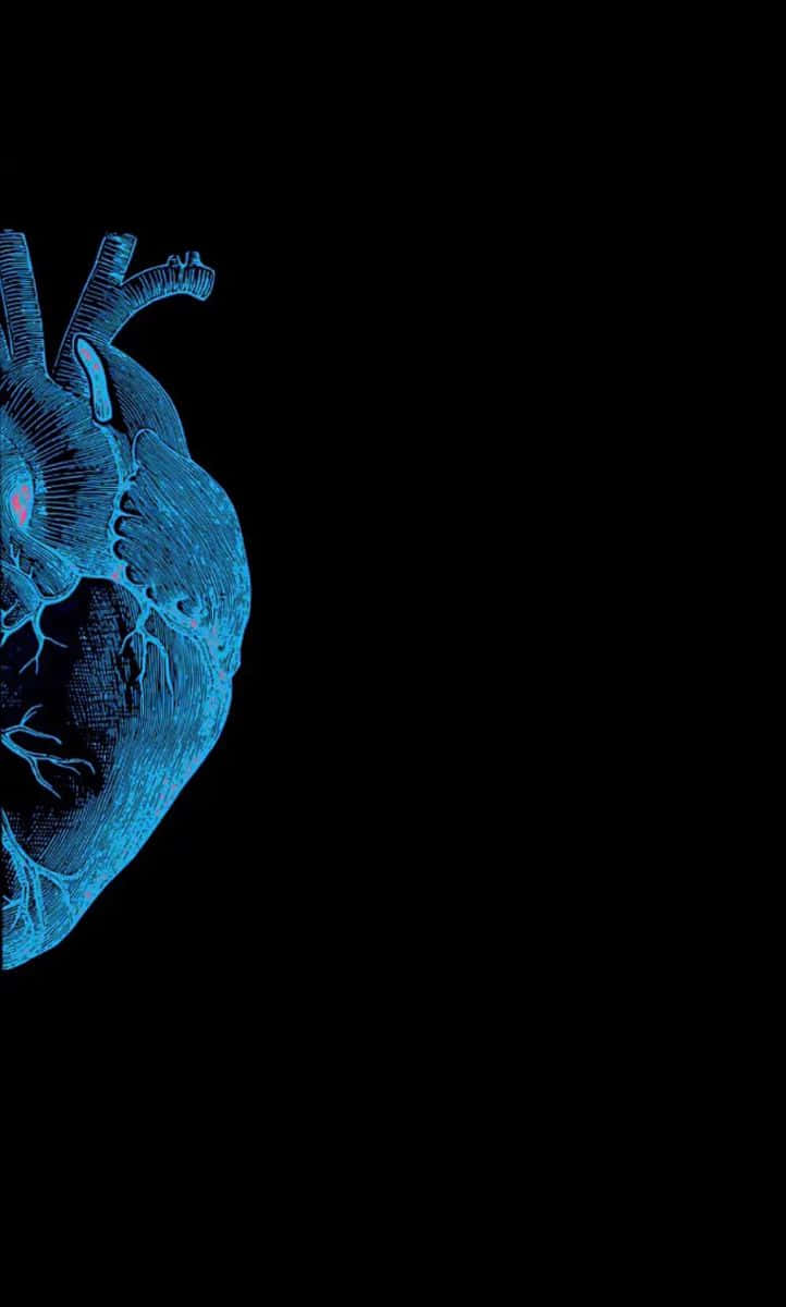 blue glow, half heart, anatomical heart, SD Phone Wallpaper