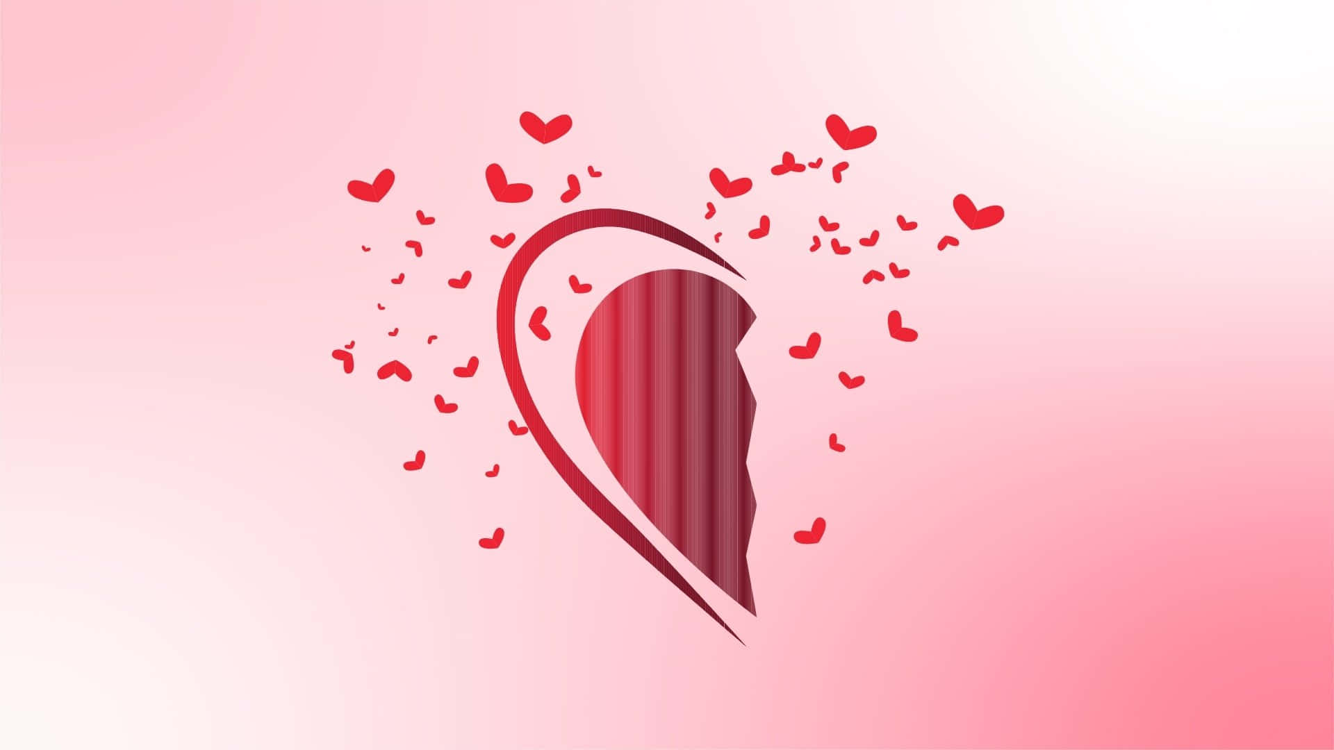 Half Heart, red hearts, soft pink gradient background, Full HD Desktop Wallpaper