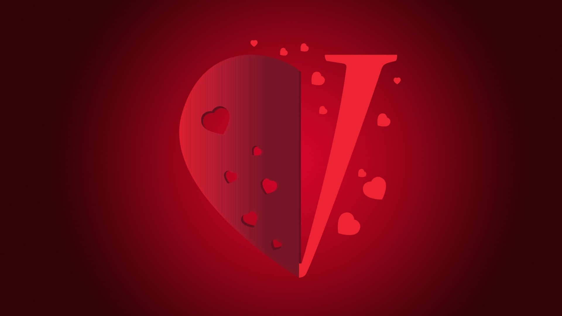 abstract half heart design, red heart, smaller hearts, Full HD Desktop Wallpaper