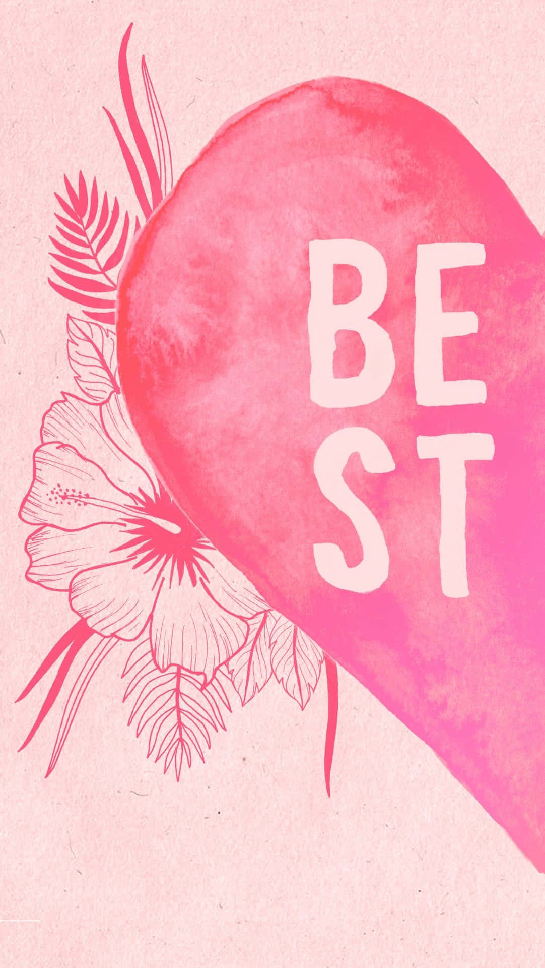 Half Heart, BEST, pink watercolor heart, Full HD Phone Wallpaper