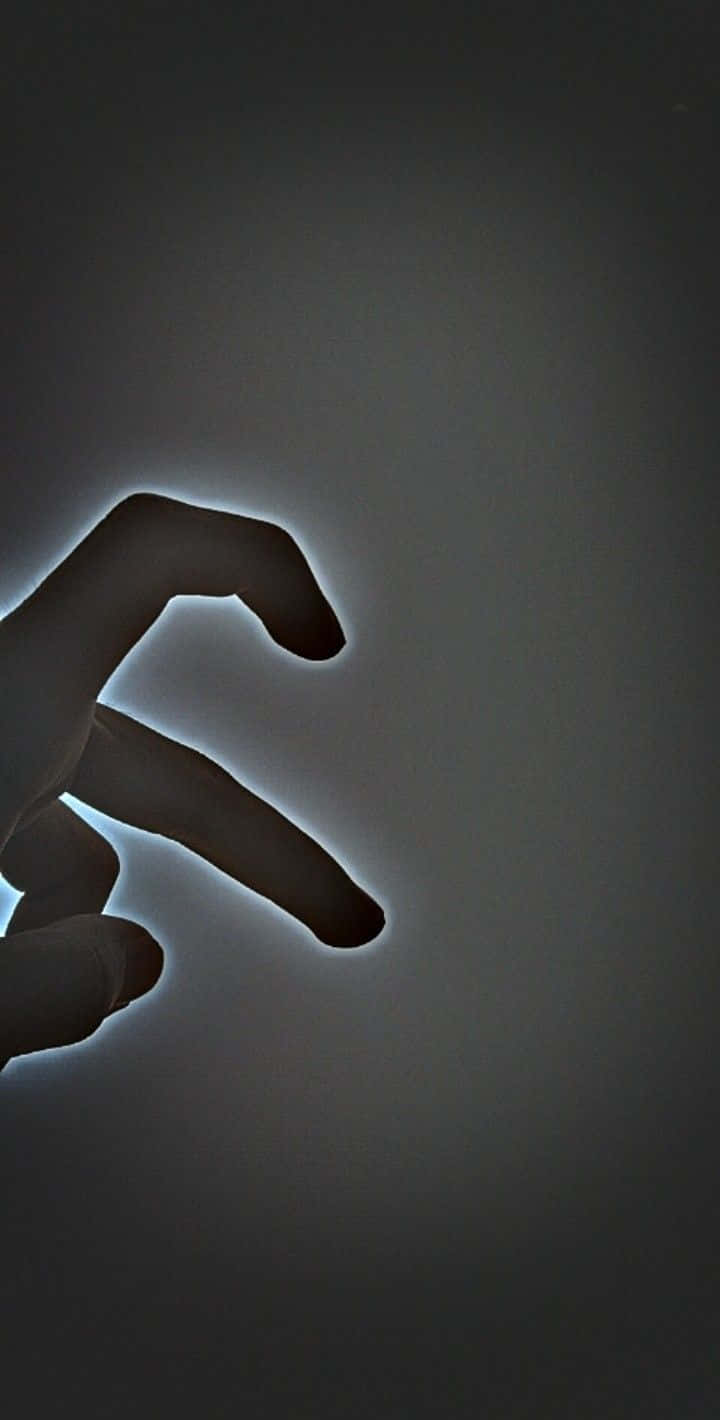 Half Heart Gesture Silhouette, glowing blue outline, dark gray wall, HD Phone Wallpaper