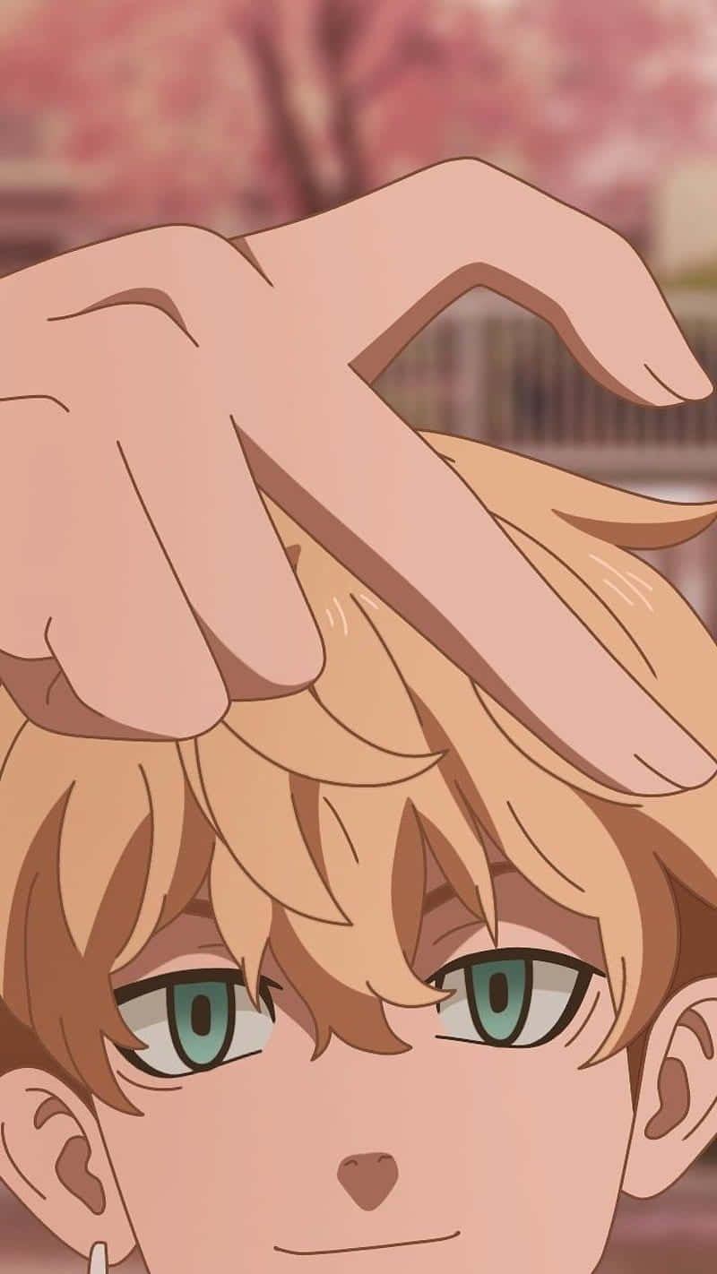 anime character, half heart gesture, blonde hair, HD Phone Wallpaper