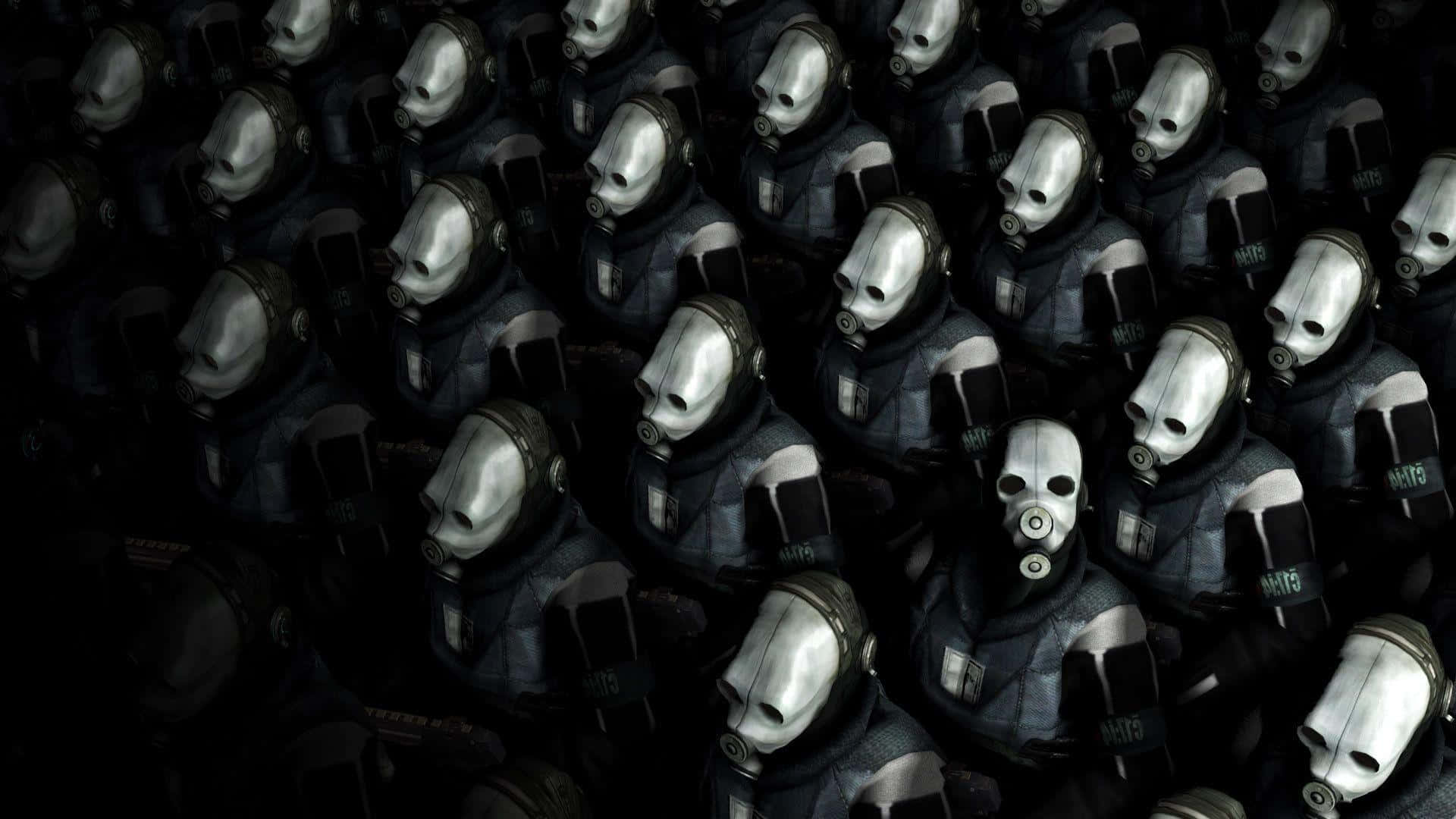 Half Life 2, dark room, masked figures, Full HD Desktop Wallpaper