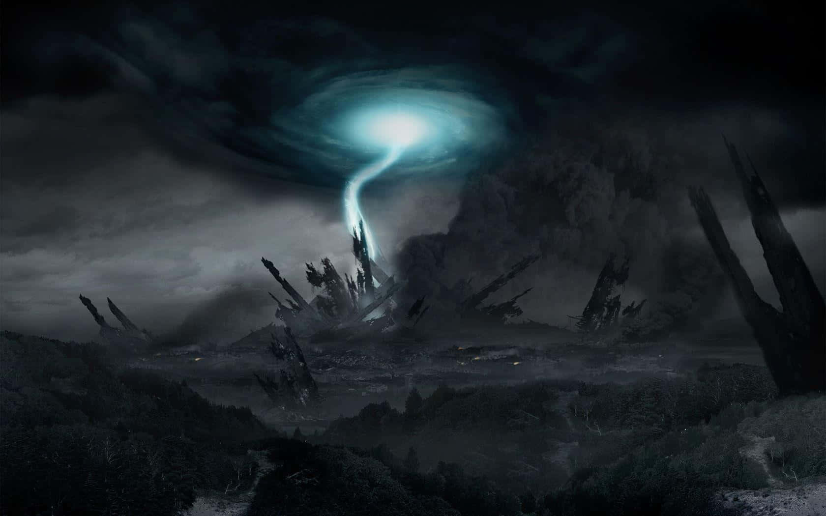 Half Life 2, blue lightning, stormy night sky, HD Desktop Wallpaper