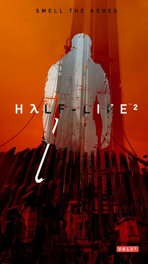 Half Life 2, blood-splattered white figure, ruined cityscape, SD Phone Wallpaper