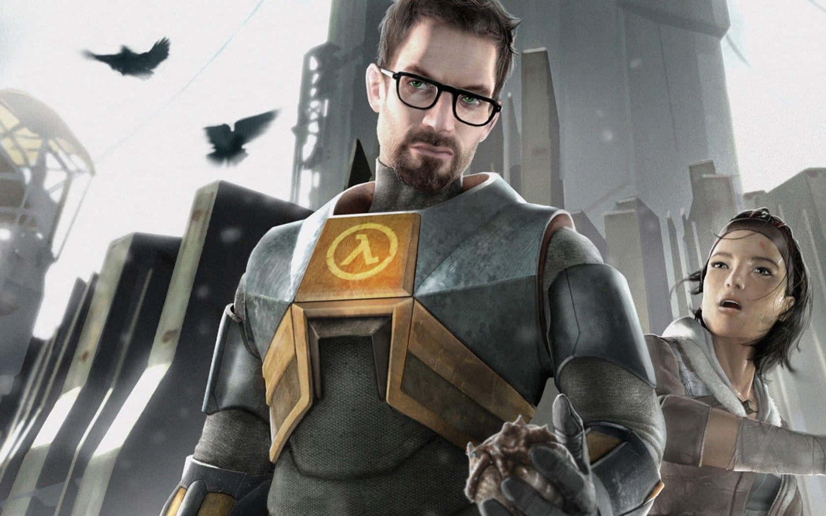 Half Life 2, lambda symbol, grey and gold armored suit, HD Desktop Wallpaper