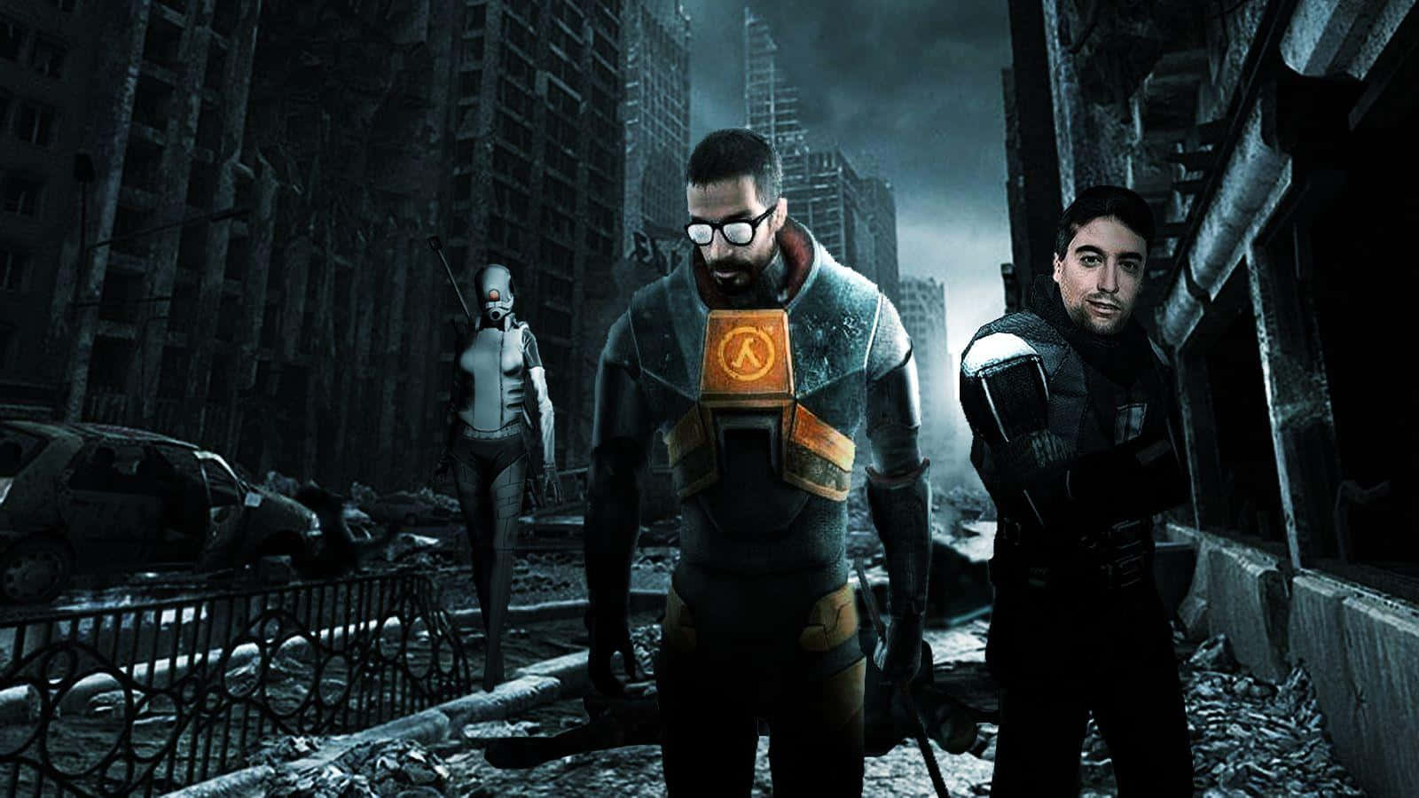 Half Life 2, lambda symbol, ruined cityscape, HD Desktop Wallpaper