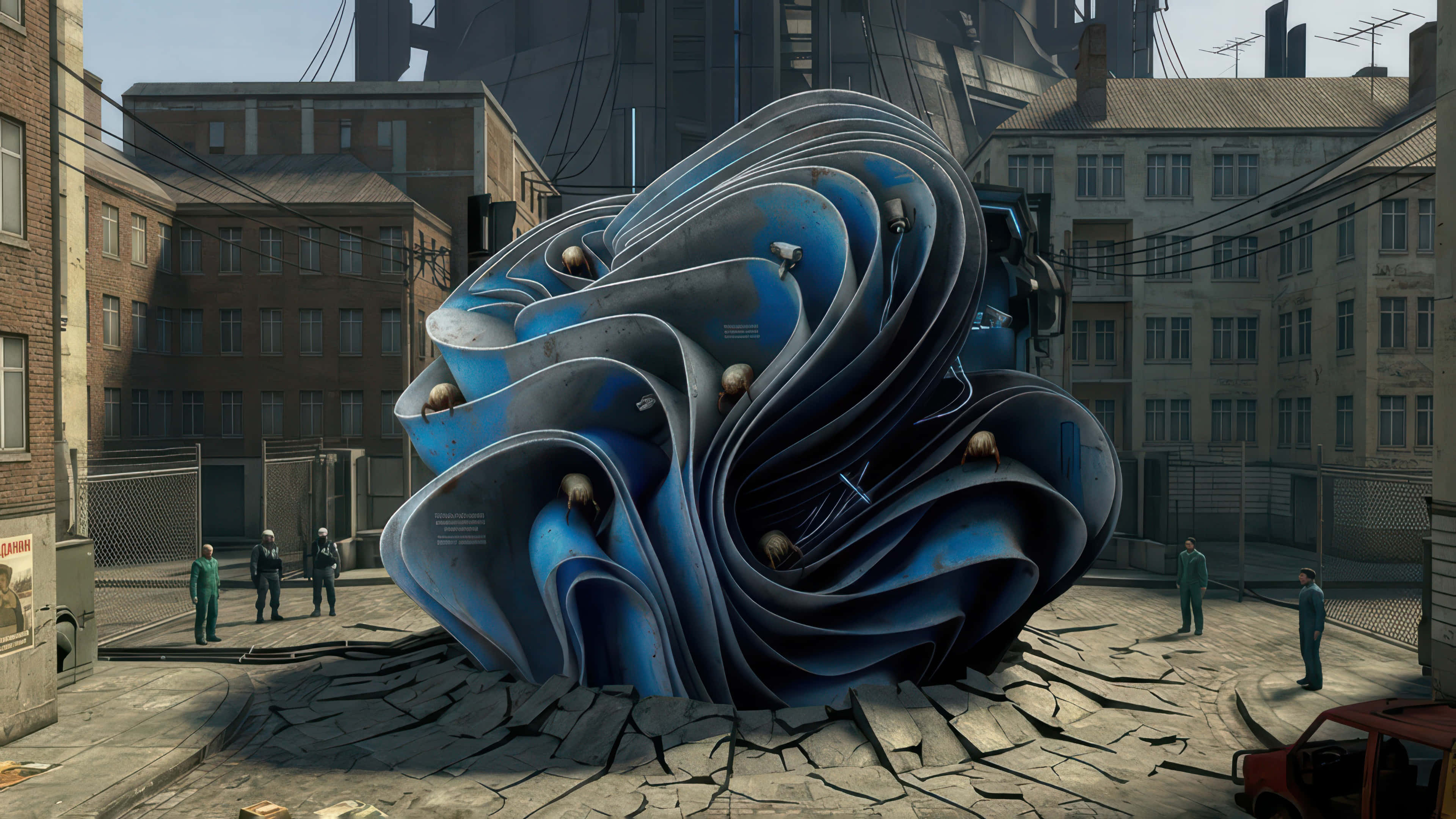 Half-Life 2, bloom modded wallpaper, blue metallic sculpture, 4K Desktop Wallpaper