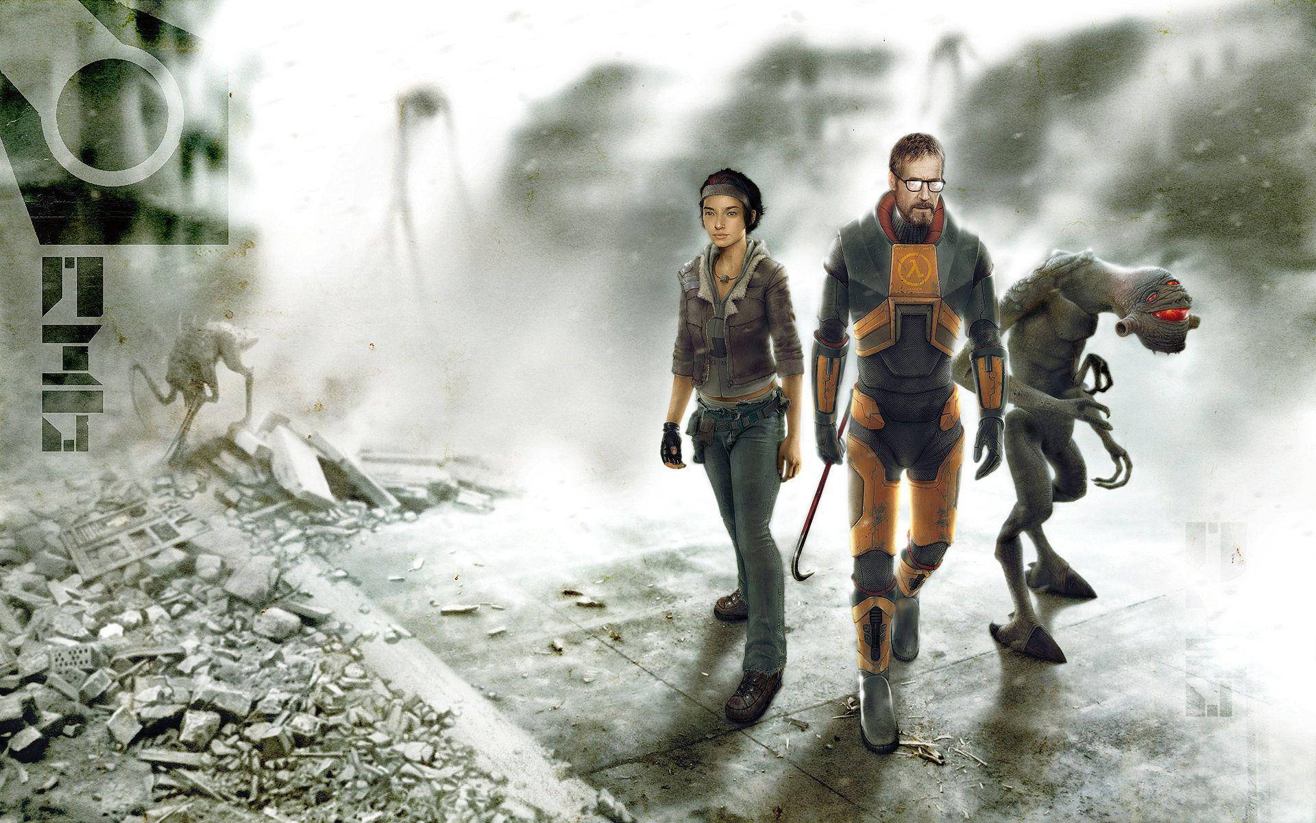 Half-Life, main characters, city rubble, Full HD Desktop Wallpaper