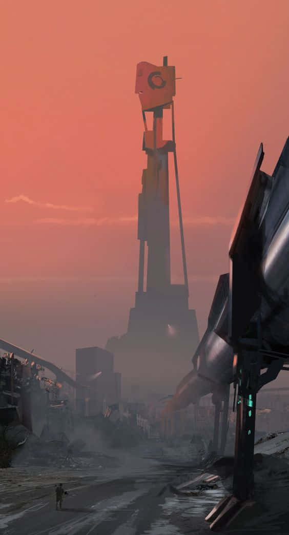 Half Life 2, ruined futuristic city, sunset, SD Phone Wallpaper