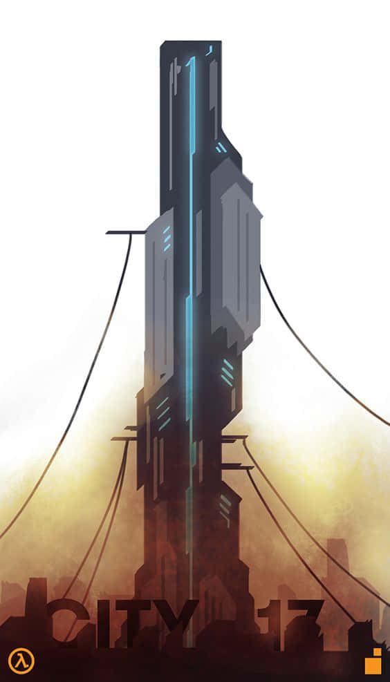 Half Life 2, futuristic skyscraper, glowing blue lines, SD Phone Wallpaper
