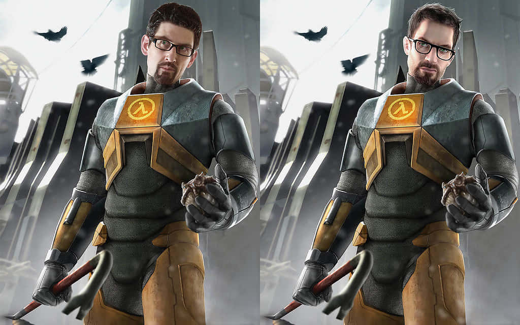 Half-Life, lambda symbol, futuristic cityscape, SD Desktop Wallpaper