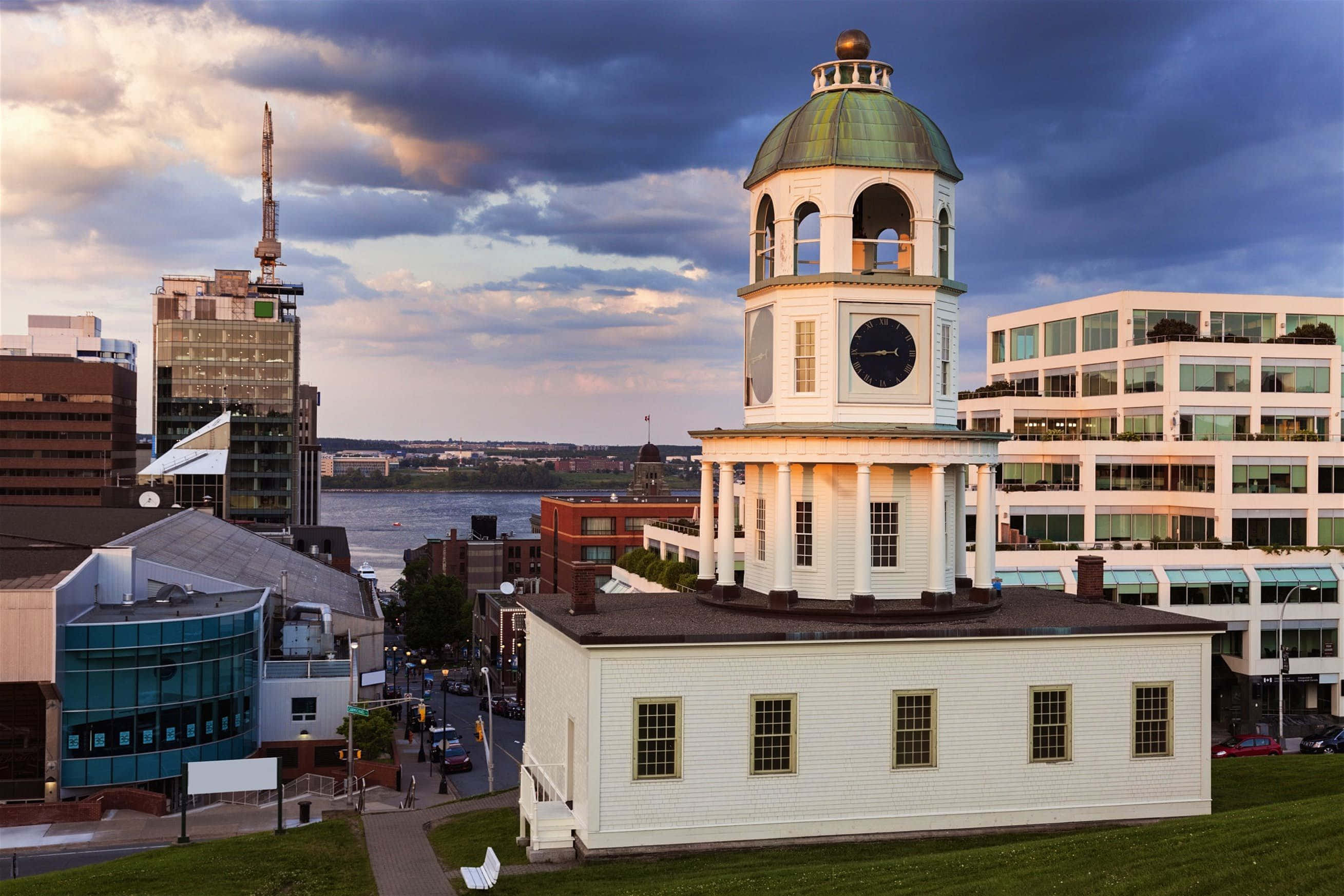 Halifax Canada, white clock tower, green dome, 2K Desktop Wallpaper