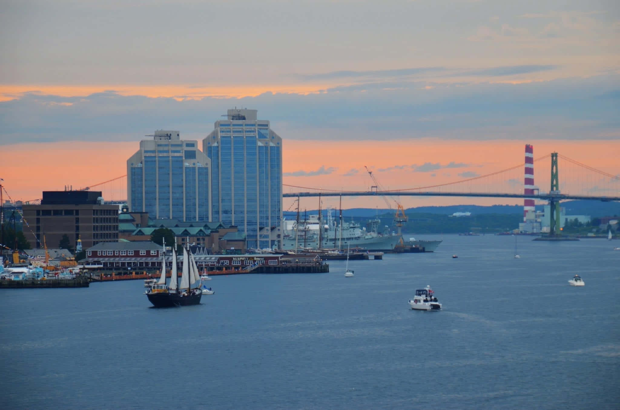 Halifax skyline, sunset, harbor, Full HD Desktop Wallpaper
