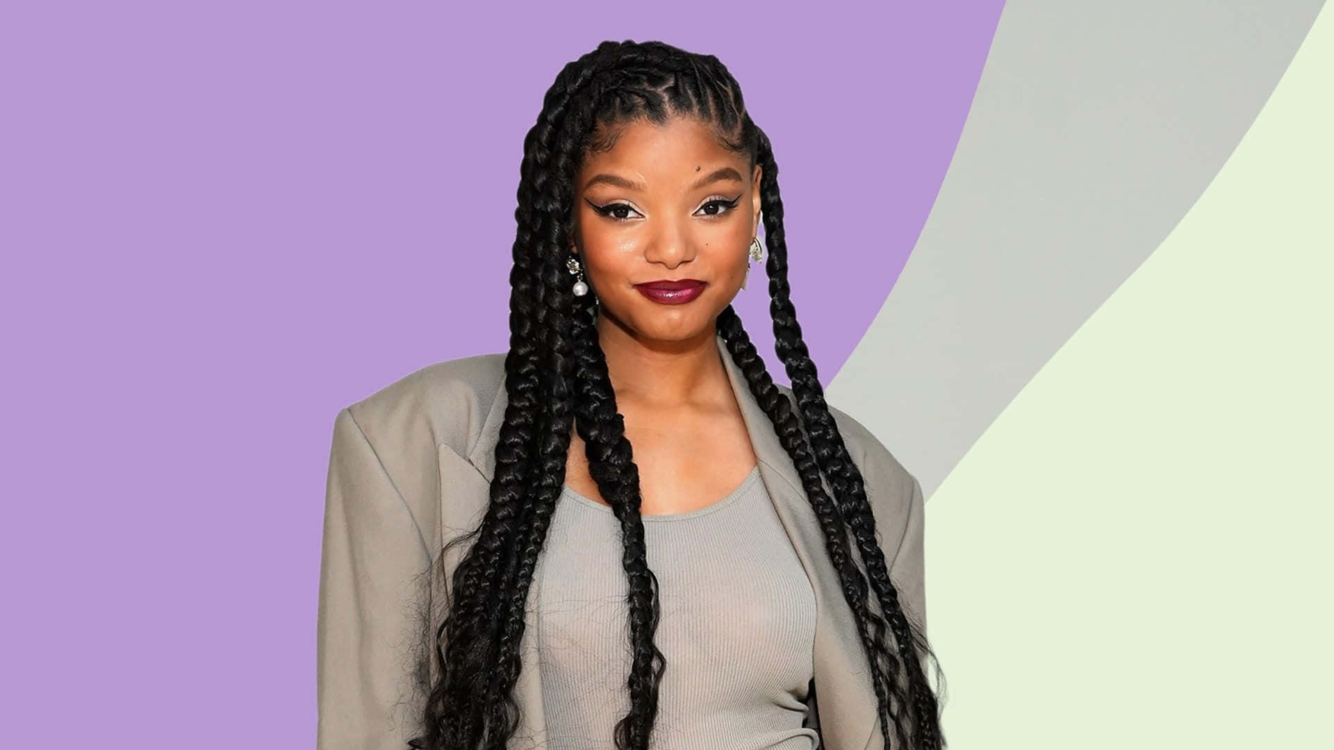 Halle Bailey, long black braids, beige blazer, Full HD Desktop Wallpaper