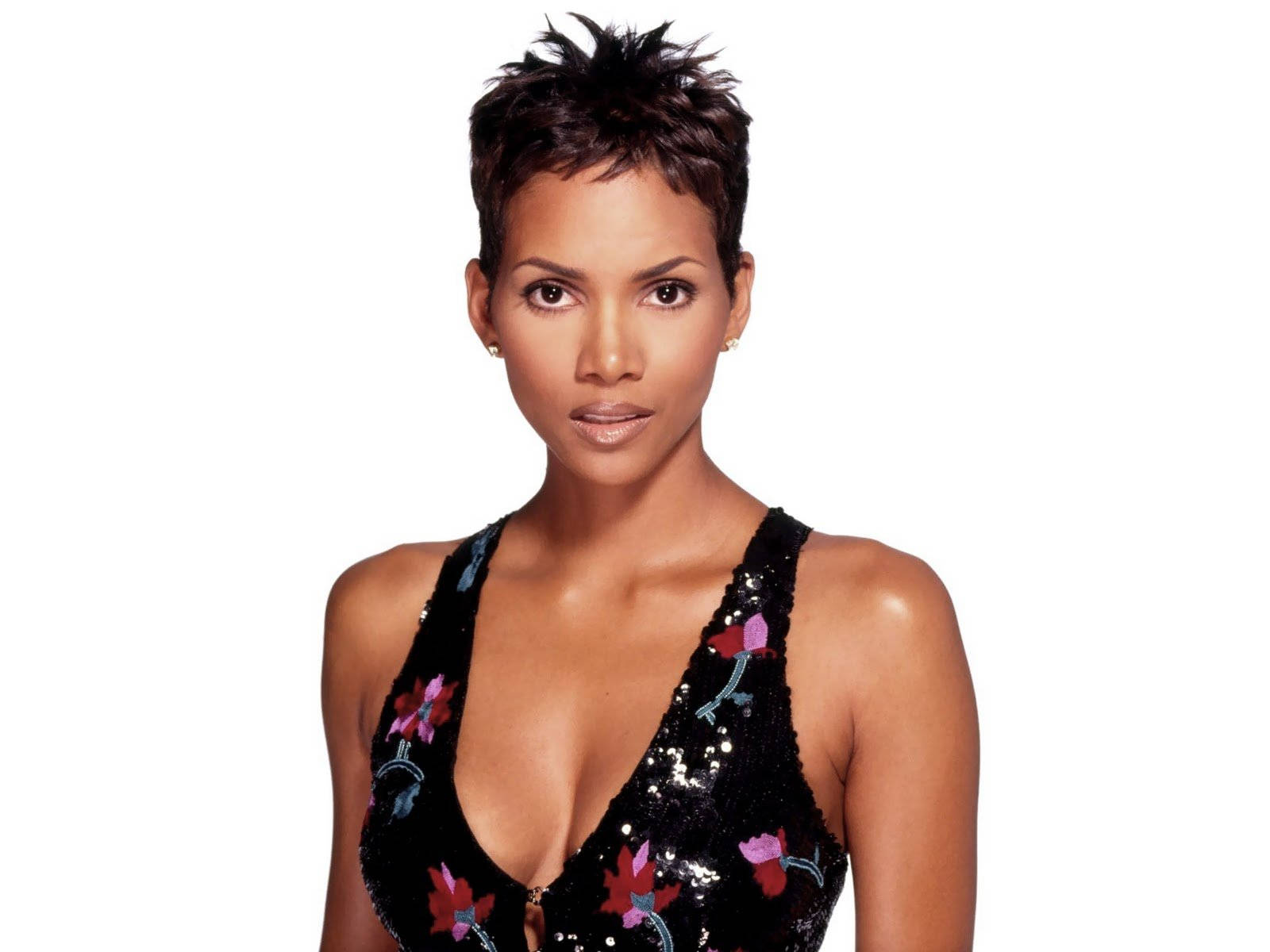 Halle Berry, black sequined top, floral embroidery, HD Desktop Wallpaper