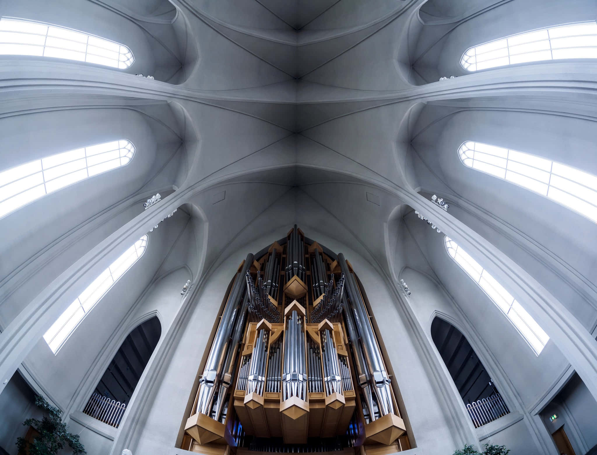 Hallgrimskirkja, pipe organ, wooden and metal pipes, Full HD Desktop Wallpaper