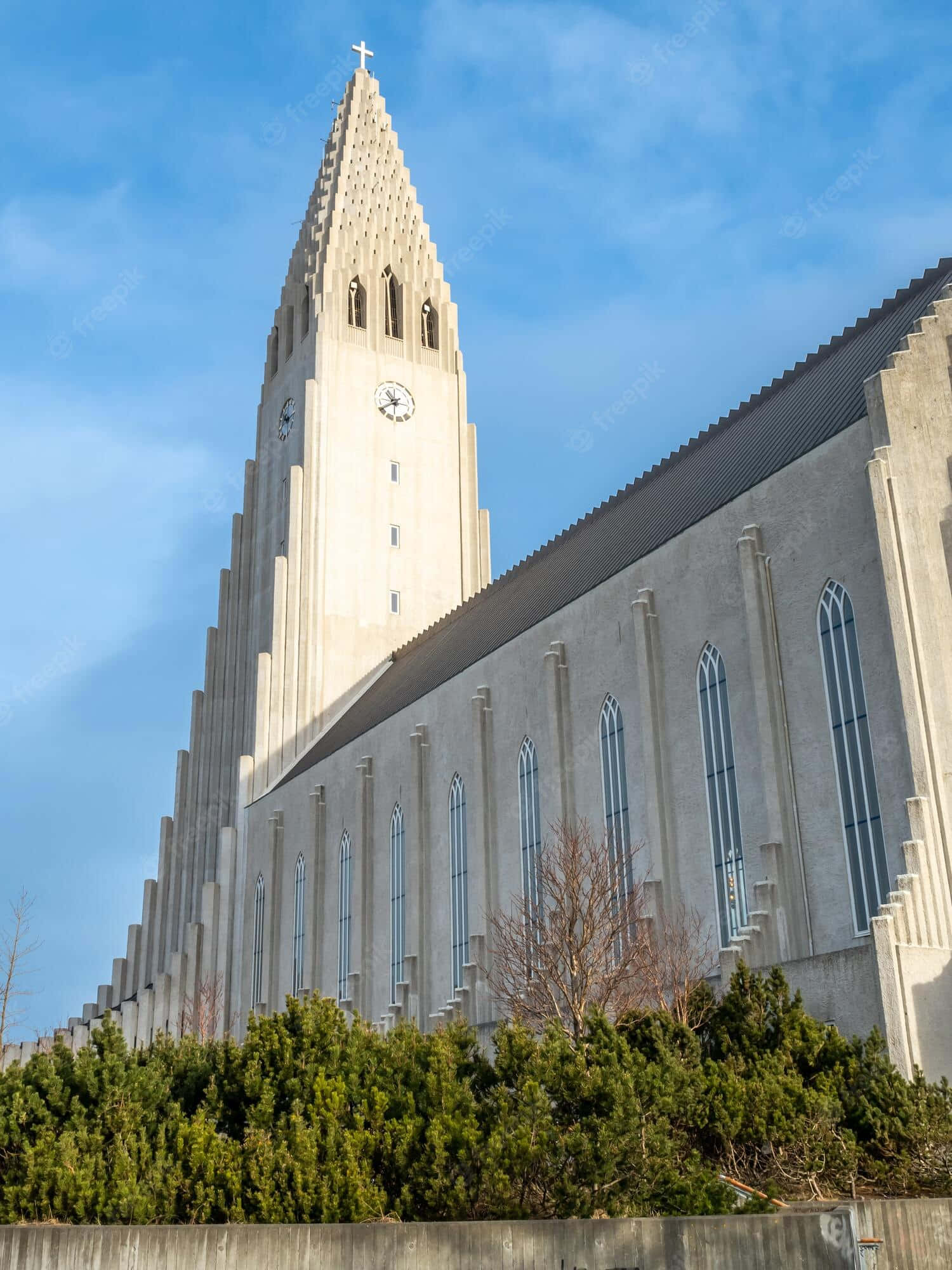 Hallgrimskirkja, tall spire, clock tower, Full HD Phone Wallpaper