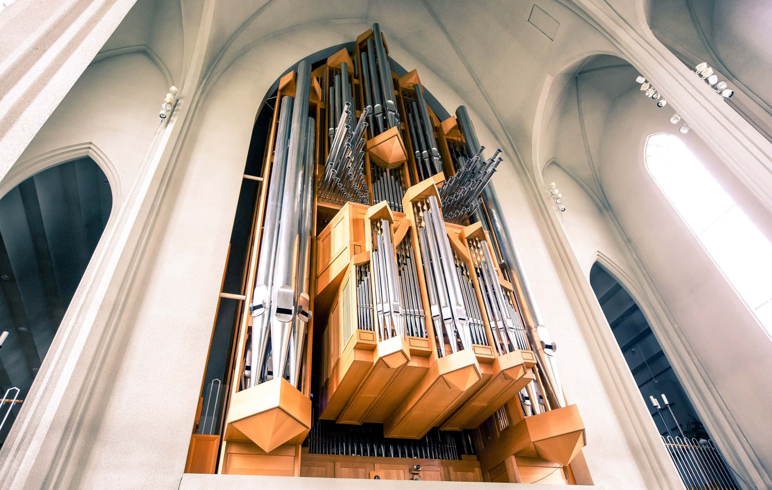 Hallgrimskirkja, pipe organ, wooden, Full HD Desktop Wallpaper