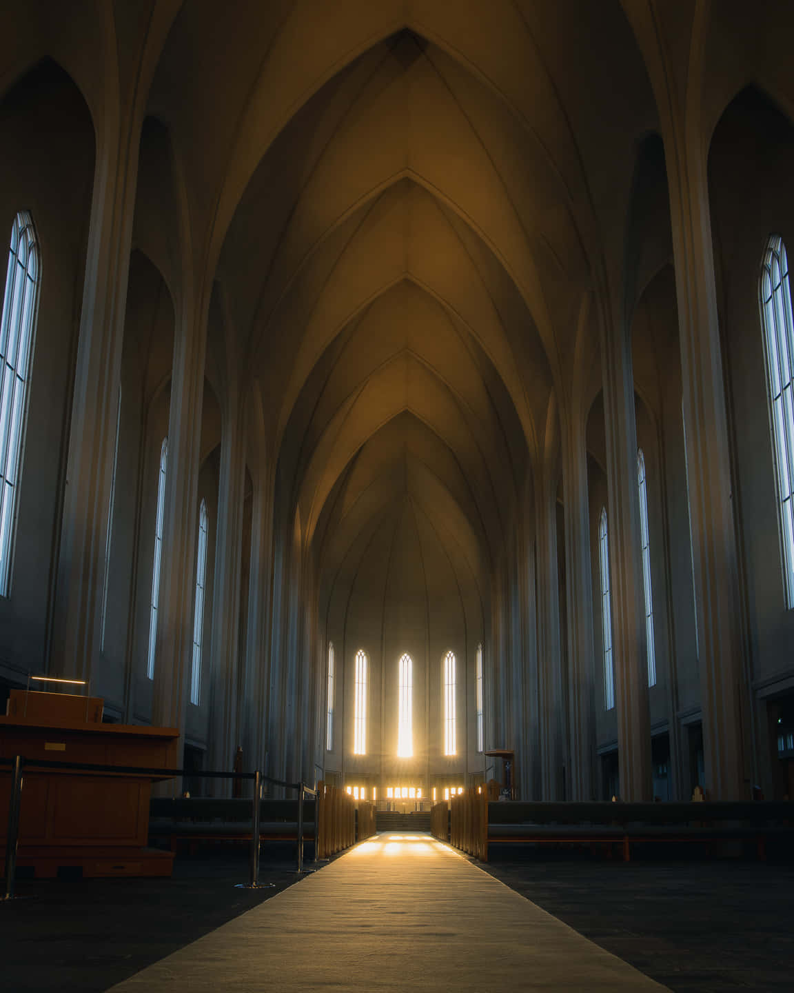 Hallgrimskirkja, wooden aisle, cathedral, HD Phone Wallpaper