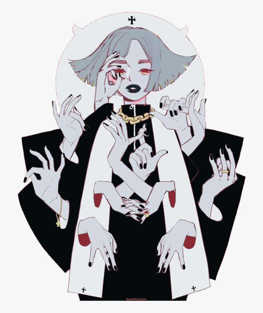 Halloween Aesthetic Girl, gray hair, black lipstick, SD Phone Wallpaper