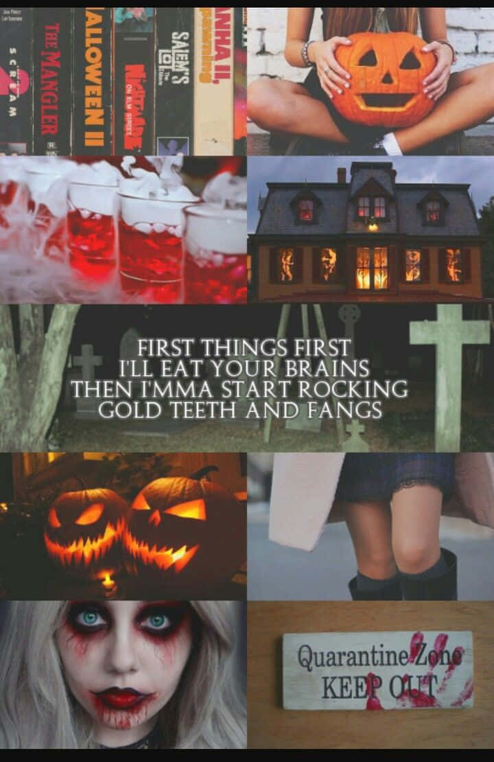 Halloween Aesthetic Girl, carved pumpkins, horror movie posters, SD Phone Wallpaper