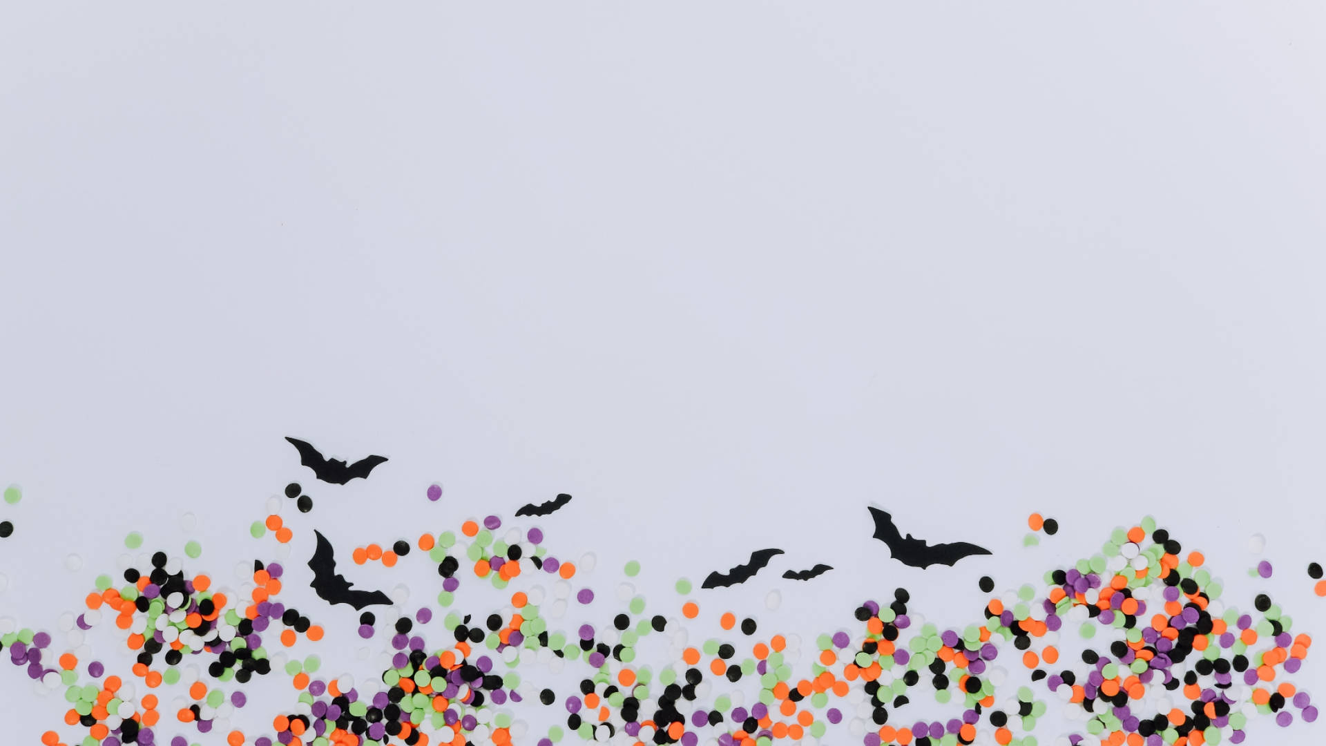 Halloween, black bats, orange purple green dots, Full HD Desktop Wallpaper